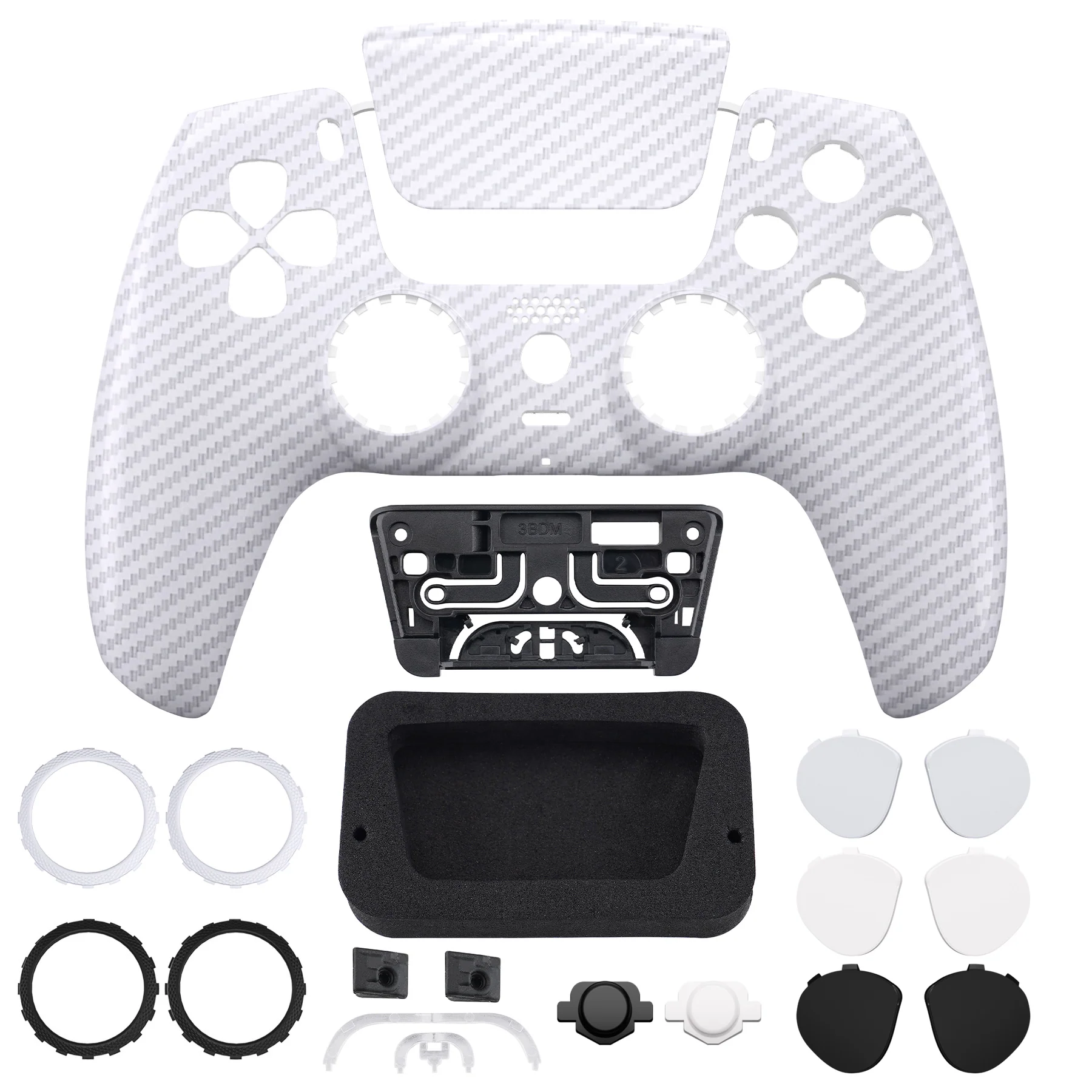 eXtremeRate LUNA Redesigned Replacement Front Shell with Touchpad Compatible with PS5 Controller BDM-010/020/030/040/050 - White Silver Carbon Fiber - Image 4