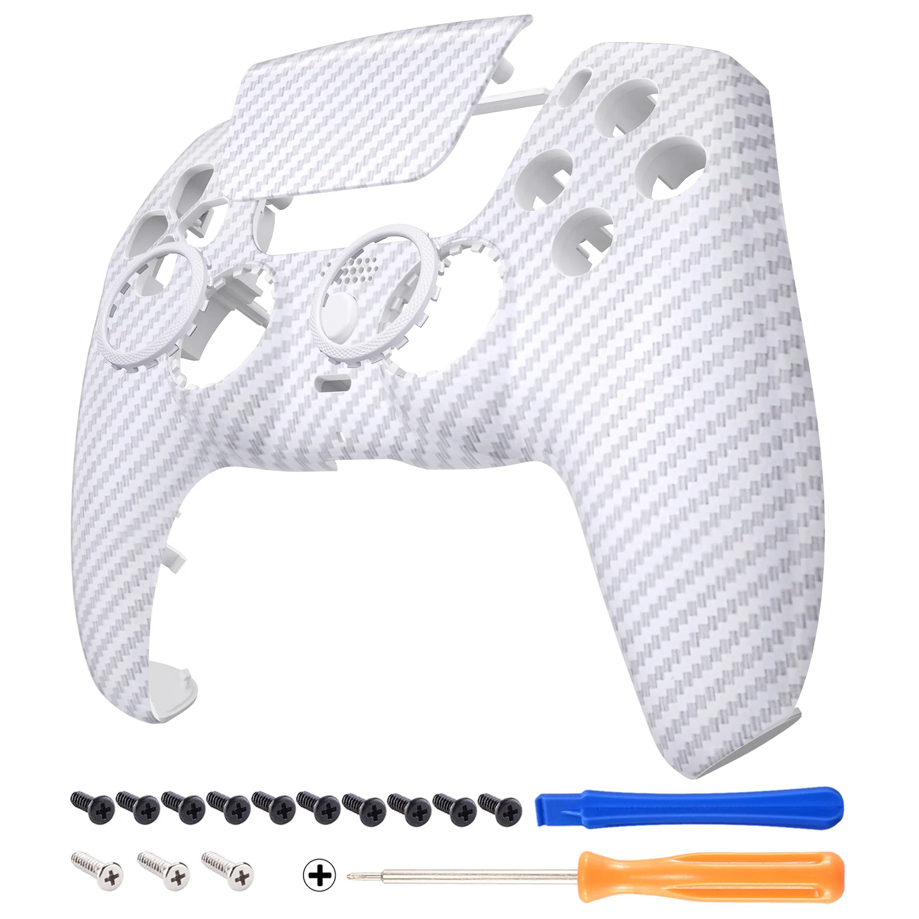 eXtremeRate LUNA Redesigned Replacement Front Shell with Touchpad Compatible with PS5 Controller BDM-010/020/030/040/050 - White Silver Carbon Fiber - Image 8