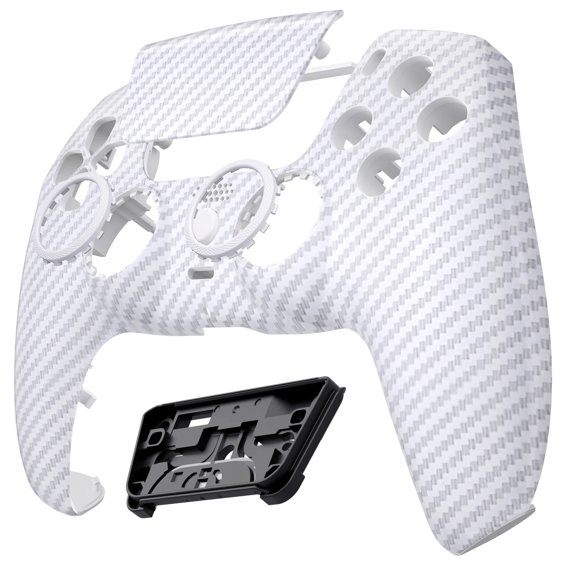 eXtremeRate LUNA Redesigned Replacement Front Shell with Touchpad Compatible with PS5 Controller BDM-010/020/030/040/050 - White Silver Carbon Fiber - Image 9