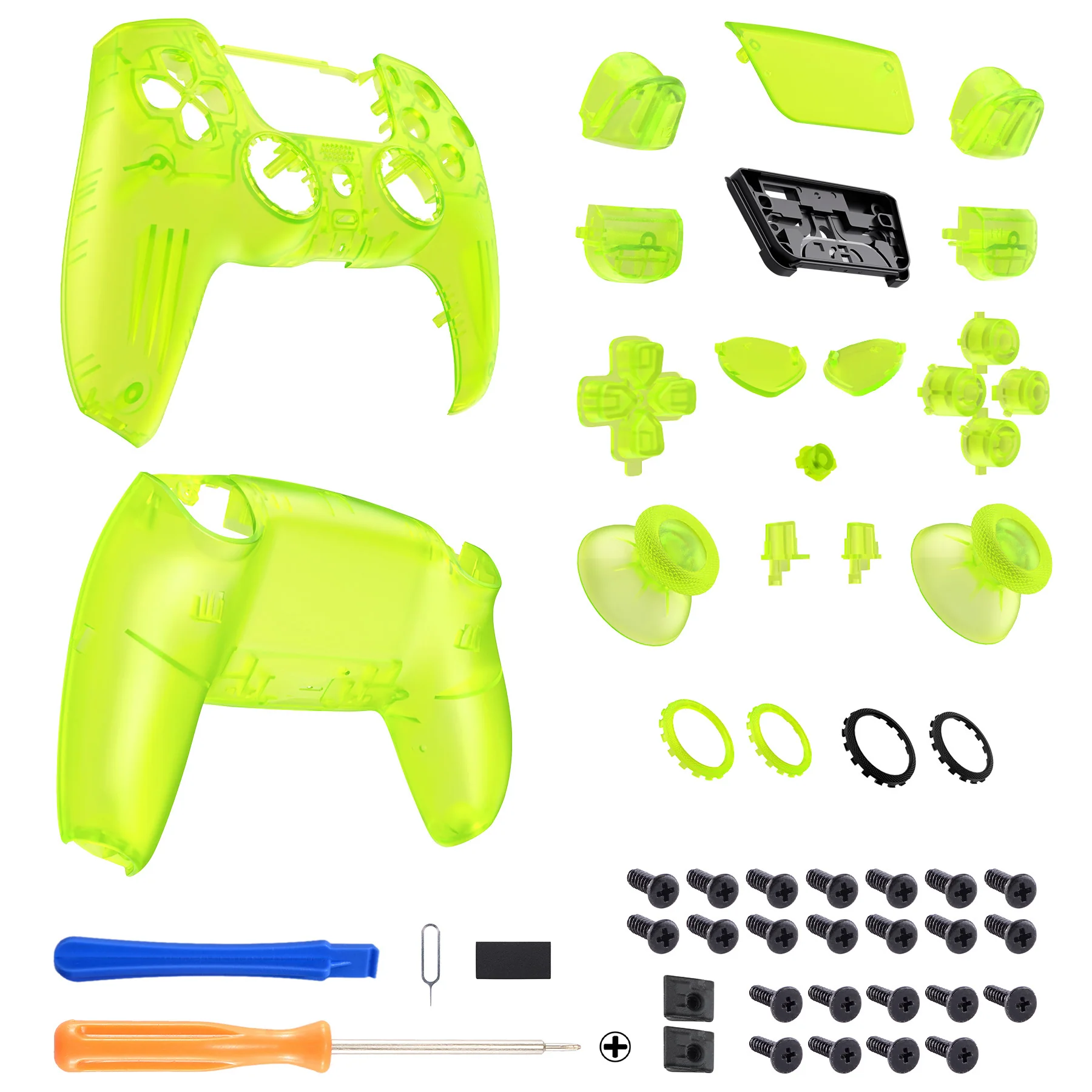 eXtremeRate LUNA Redesigned Replacement Full Set Shells with Buttons Compatible with PS5 Controller BDM-030/040/050 - Clear Lime Green - Image 2