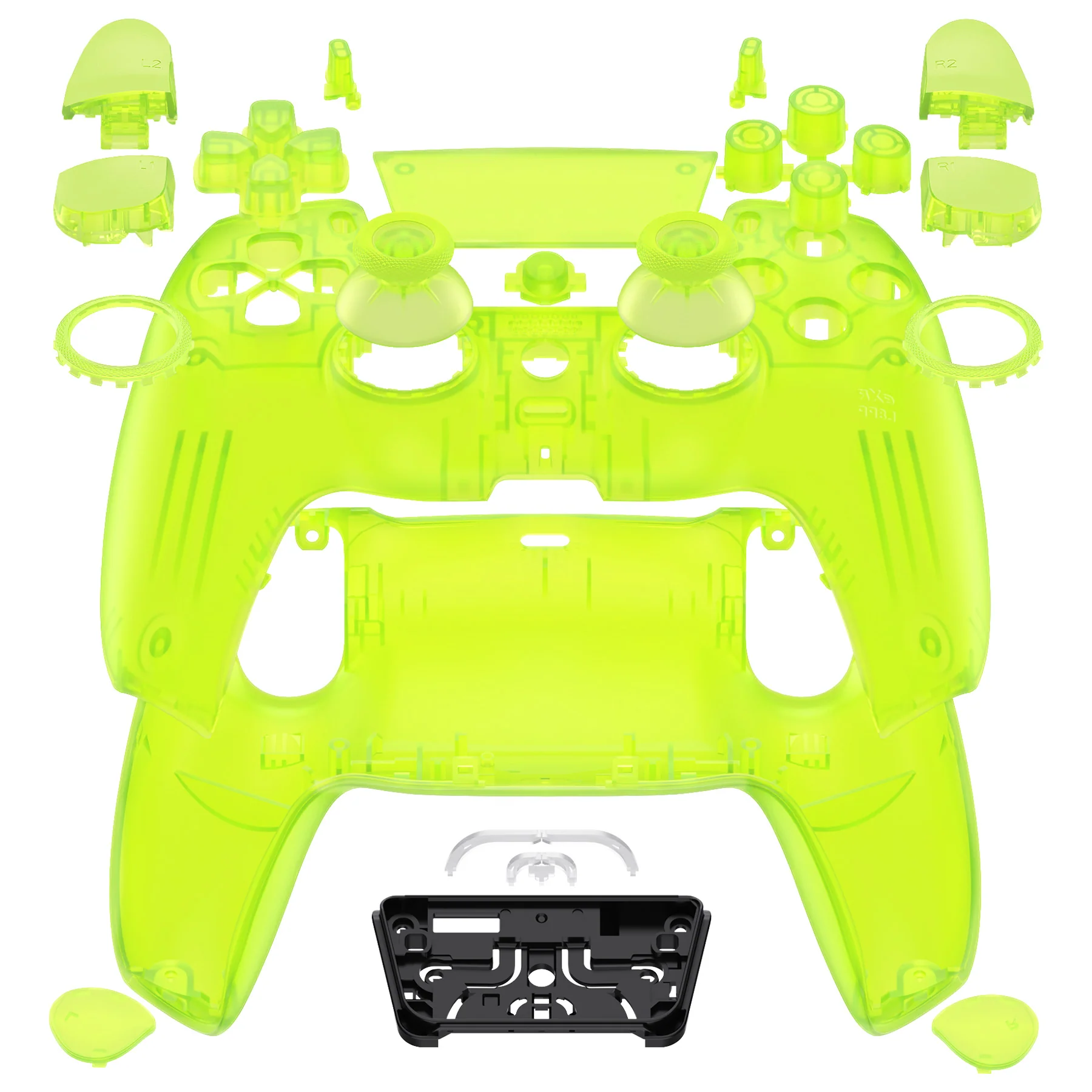 eXtremeRate LUNA Redesigned Replacement Full Set Shells with Buttons Compatible with PS5 Controller BDM-030/040/050 - Clear Lime Green - Image 6