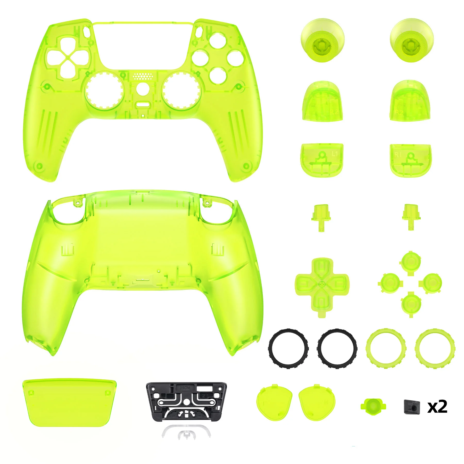 eXtremeRate LUNA Redesigned Replacement Full Set Shells with Buttons Compatible with PS5 Controller BDM-030/040/050 - Clear Lime Green - Image 9