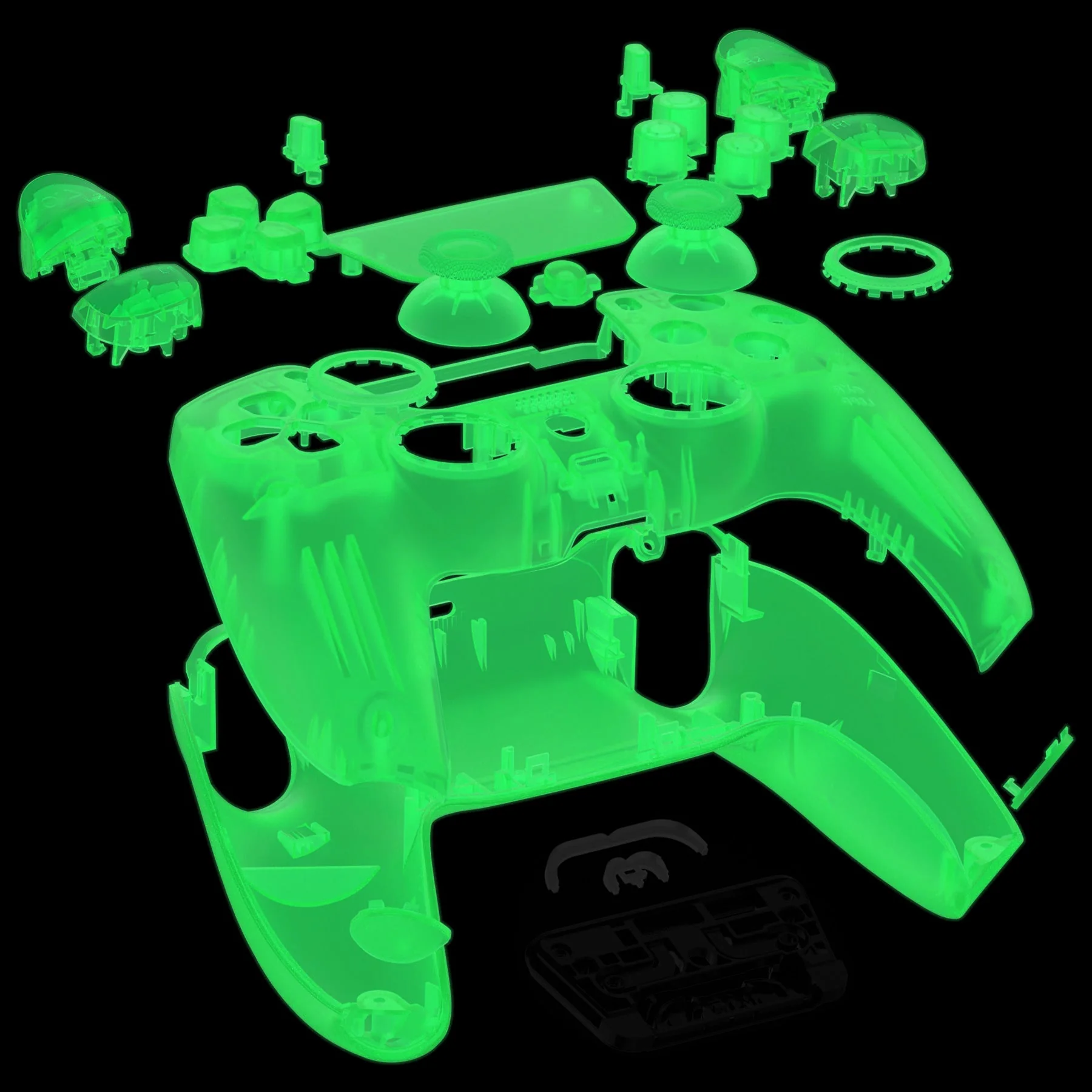 eXtremeRate LUNA Redesigned Replacement Full Set Shells with Buttons Compatible with PS5 Controller BDM-030/040/050 - Glow in Dark - Green - Image 10