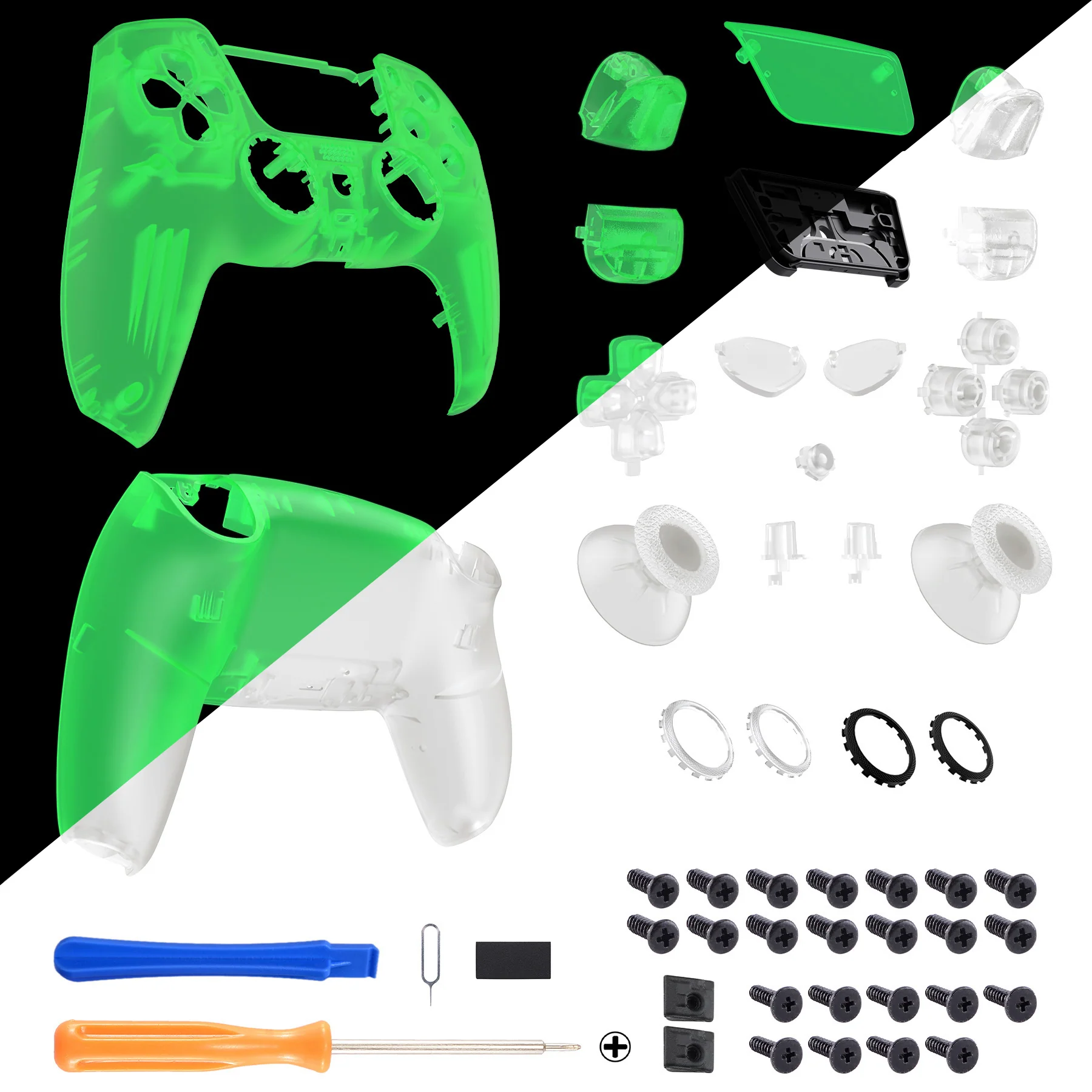 eXtremeRate LUNA Redesigned Replacement Full Set Shells with Buttons Compatible with PS5 Controller BDM-030/040/050 - Glow in Dark - Green - Image 2