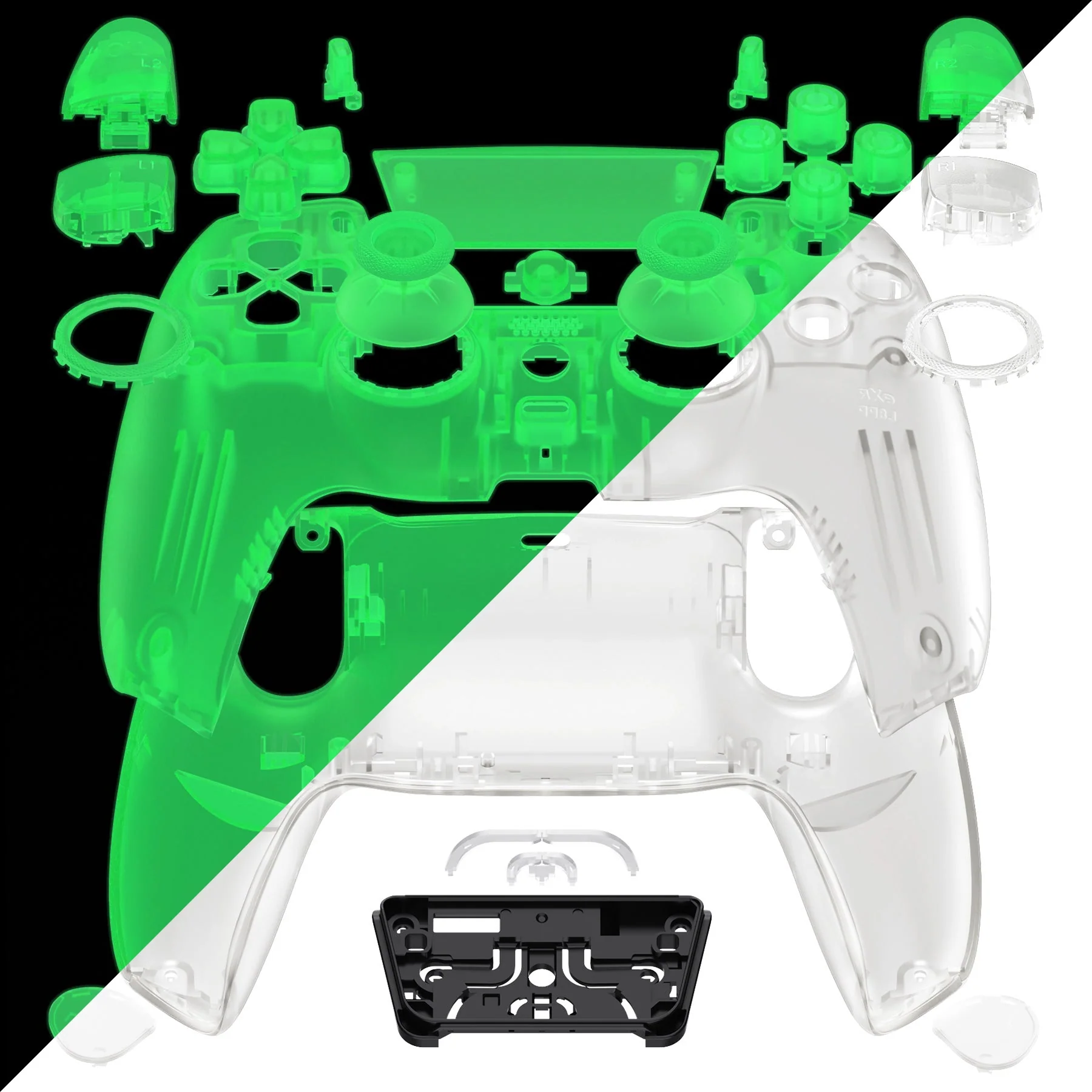 eXtremeRate LUNA Redesigned Replacement Full Set Shells with Buttons Compatible with PS5 Controller BDM-030/040/050 - Glow in Dark - Green - Image 8