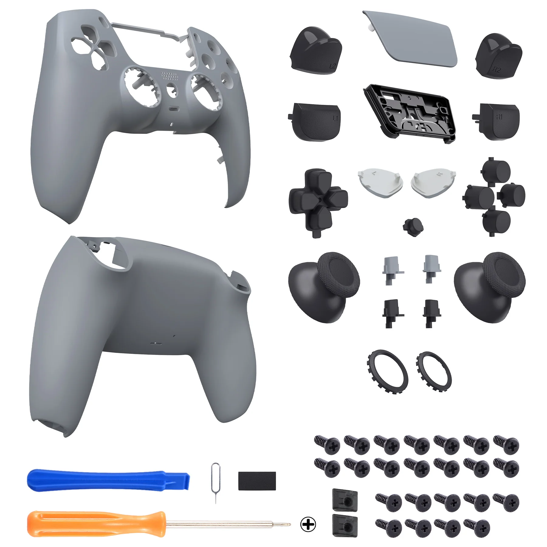 eXtremeRate LUNA Redesigned Replacement Full Set Shells with Buttons Compatible with PS5 Controller BDM-030/040/050 - New Hope Gray - Image 2