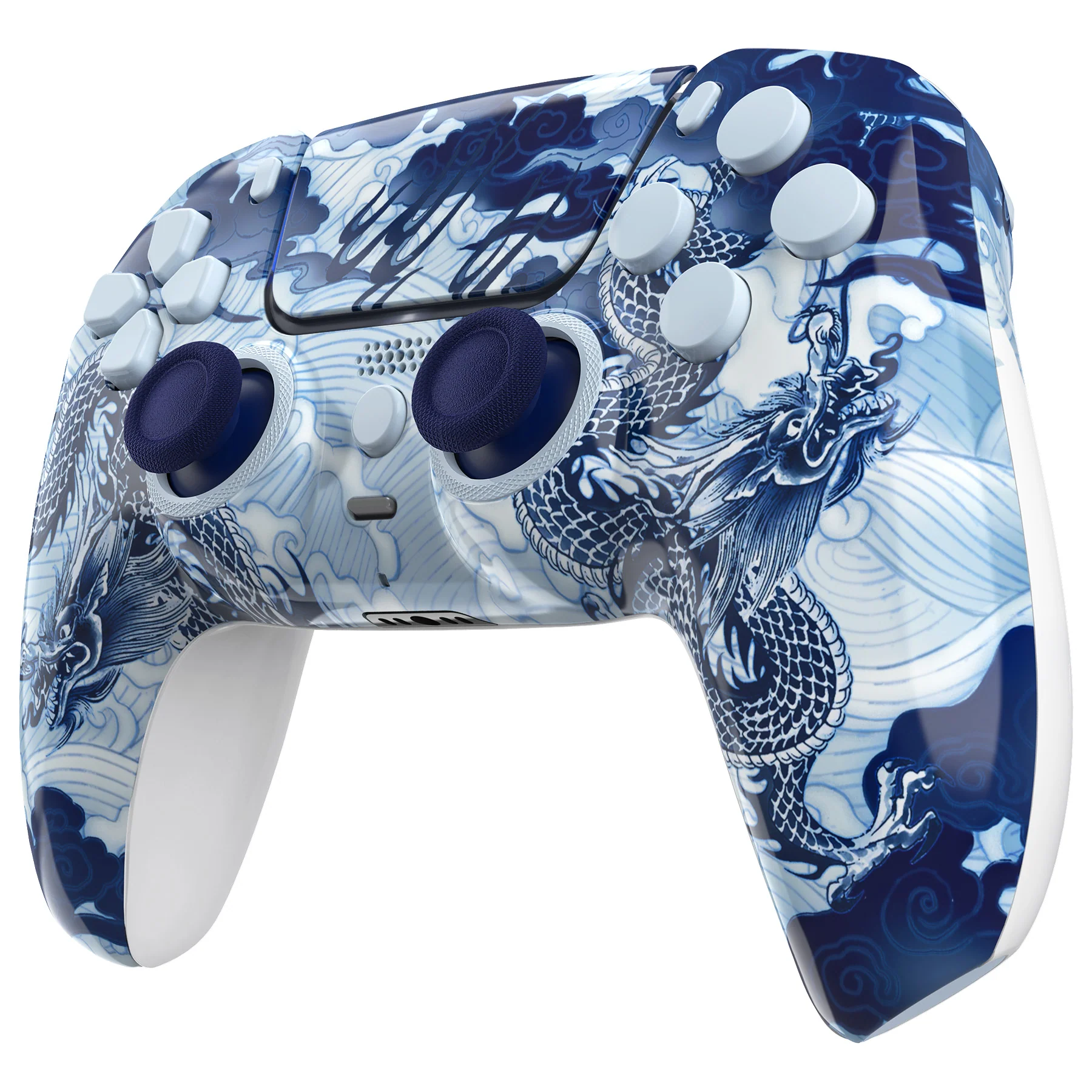 eXtremeRate LUNA Redesigned Replacement Full Set Shells with Buttons Compatible with PS5 Controller BDM-030/040/050 - Porcelain Dragon - Image 4