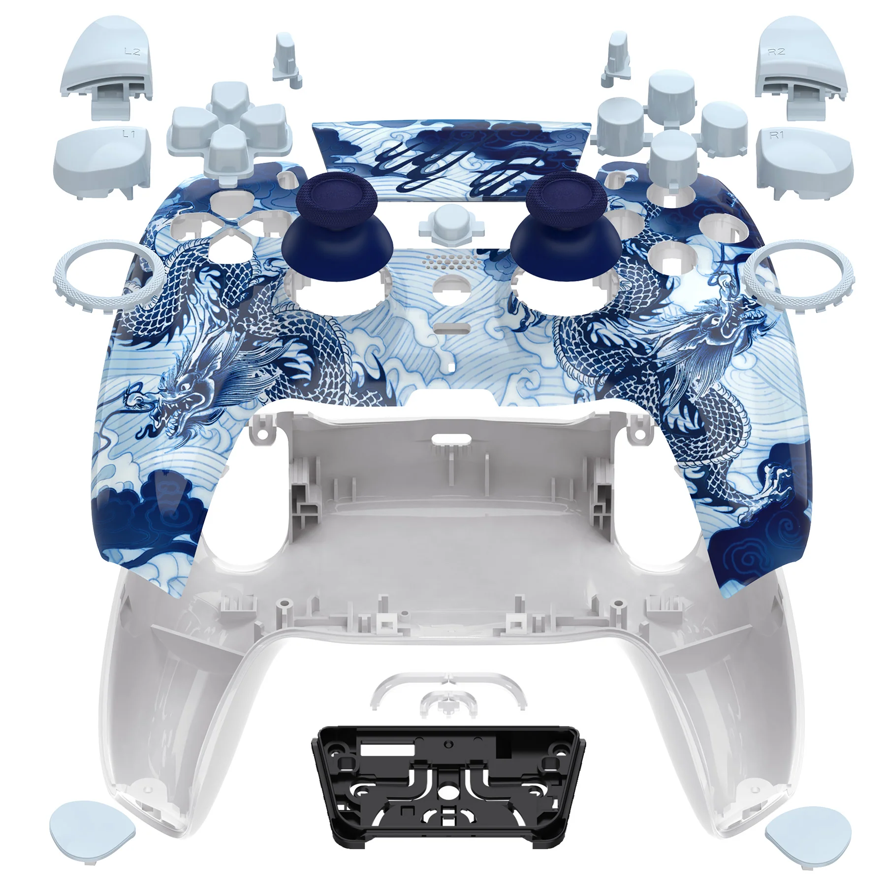 eXtremeRate LUNA Redesigned Replacement Full Set Shells with Buttons Compatible with PS5 Controller BDM-030/040/050 - Porcelain Dragon - Image 6