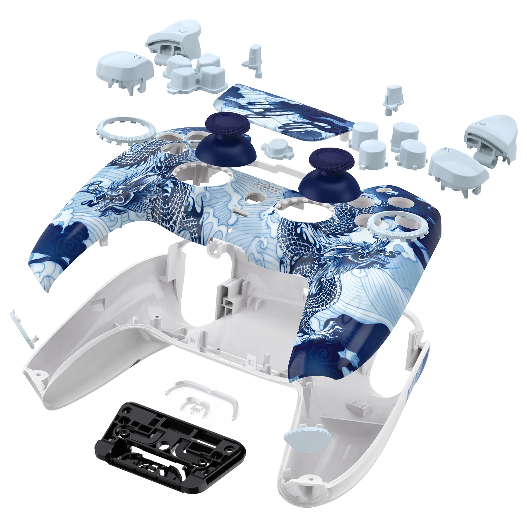 eXtremeRate LUNA Redesigned Replacement Full Set Shells with Buttons Compatible with PS5 Controller BDM-030/040/050 - Porcelain Dragon - Image 7