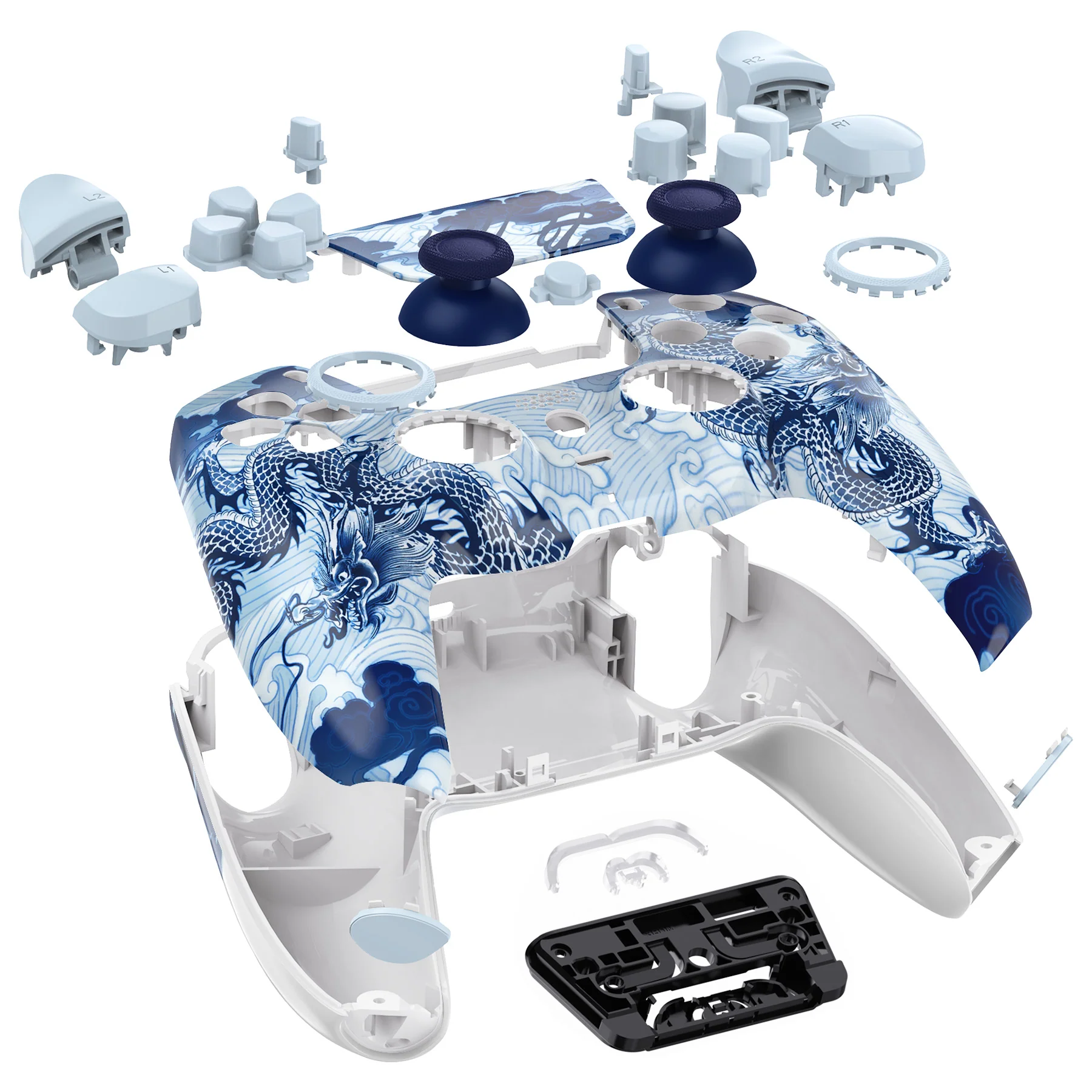 eXtremeRate LUNA Redesigned Replacement Full Set Shells with Buttons Compatible with PS5 Controller BDM-030/040/050 - Porcelain Dragon - Image 8