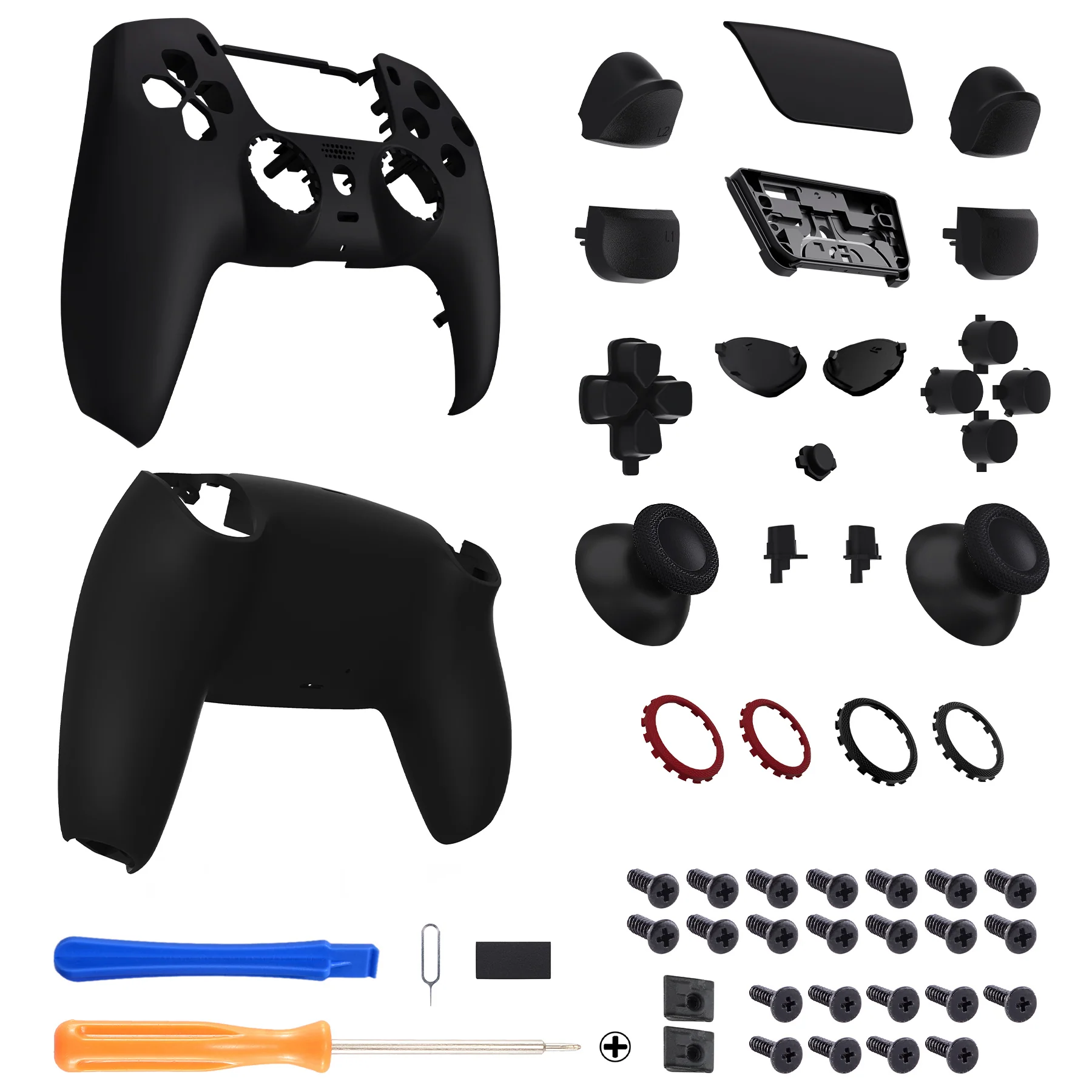 eXtremeRate LUNA Redesigned Replacement Full Set Shells with Buttons Compatible with PS5 Controller BDM-030/040/050 - Black - Image 2
