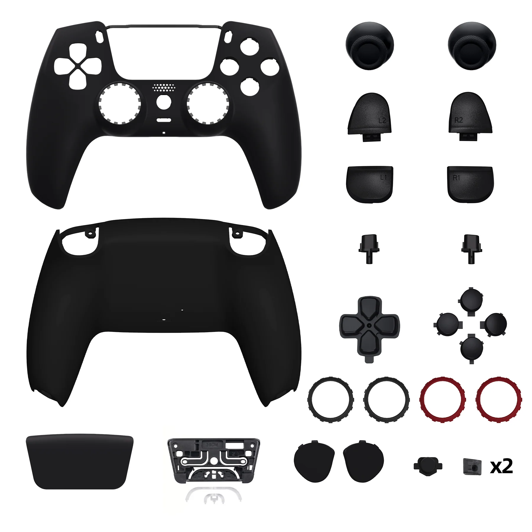 eXtremeRate LUNA Redesigned Replacement Full Set Shells with Buttons Compatible with PS5 Controller BDM-030/040/050 - Black - Image 9