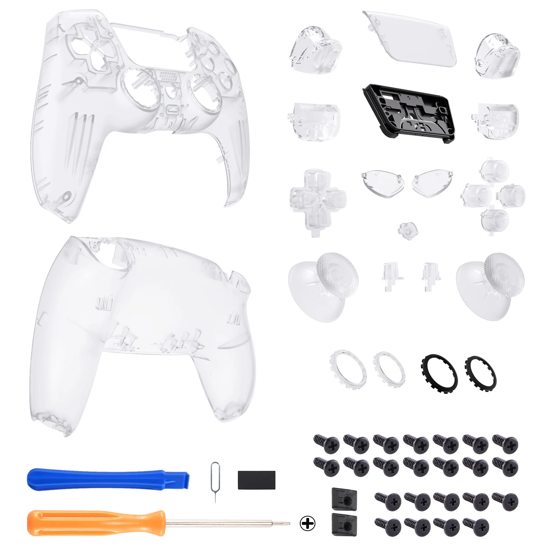 eXtremeRate LUNA Redesigned Replacement Full Set Shells with Buttons Compatible with PS5 Controller BDM-030/040/050 - Clear - Image 2