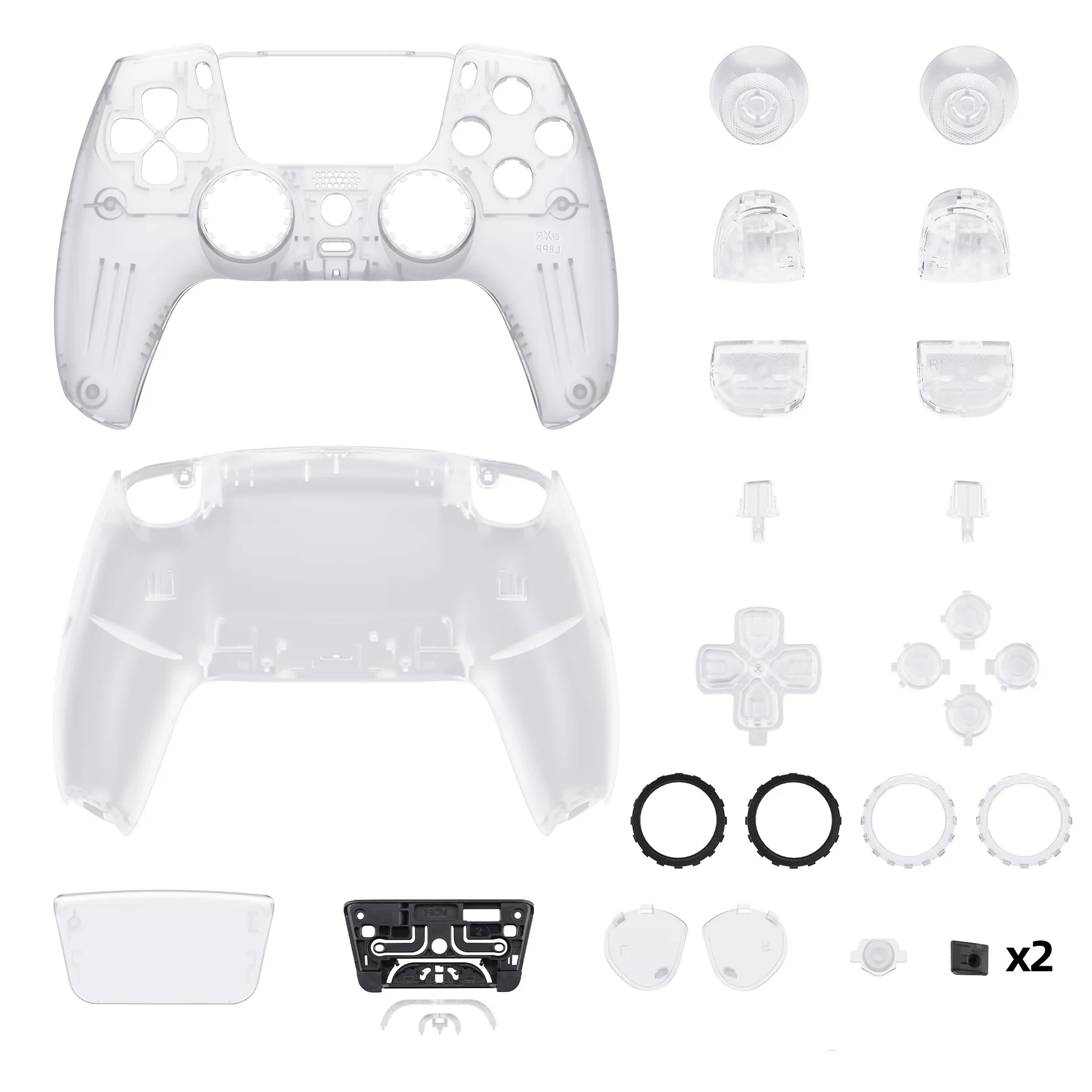 eXtremeRate LUNA Redesigned Replacement Full Set Shells with Buttons Compatible with PS5 Controller BDM-030/040/050 - Clear - Image 9