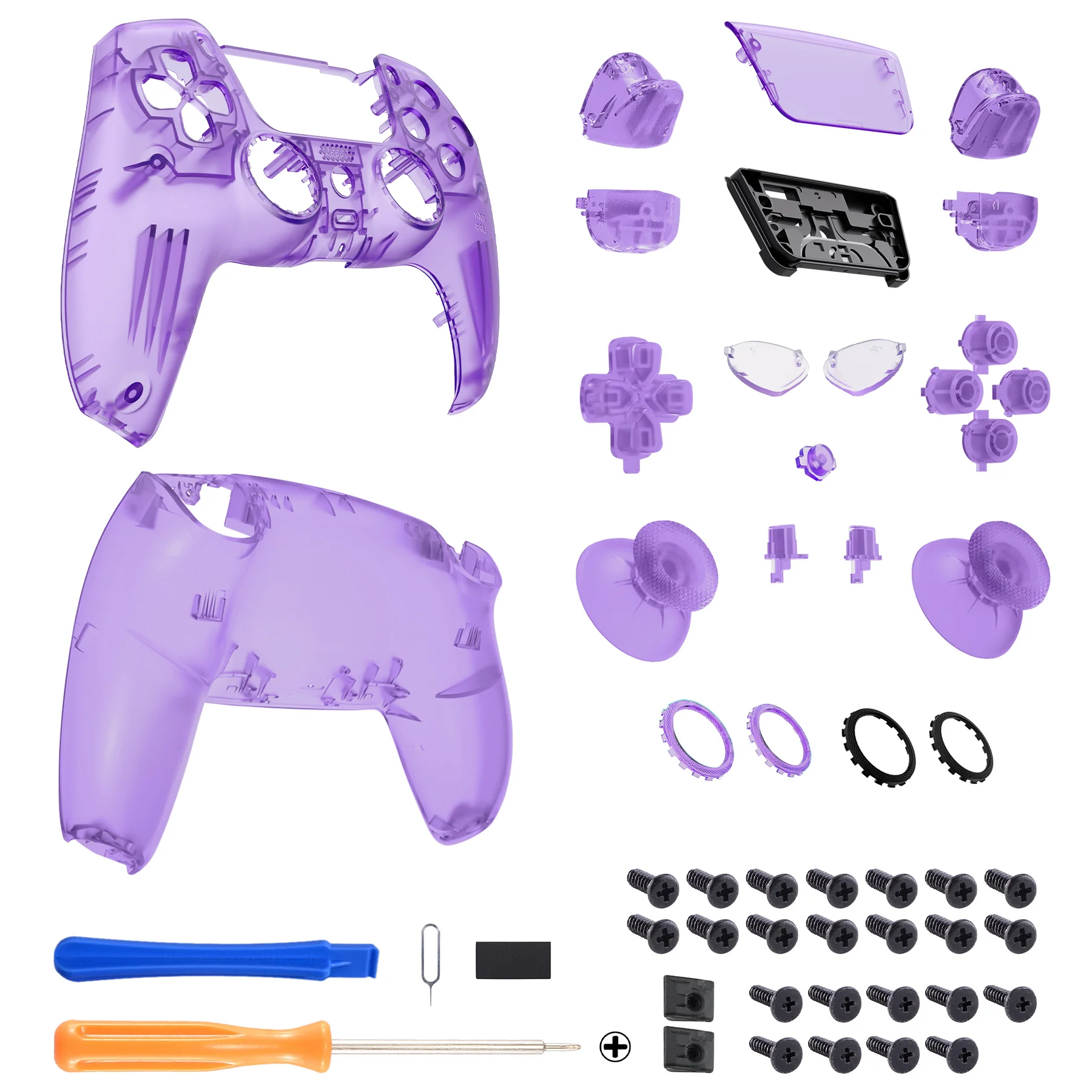 eXtremeRate LUNA Redesigned Replacement Full Set Shells with Buttons Compatible with PS5 Controller BDM-030/040/050 - Clear Atomic Purple - Image 2