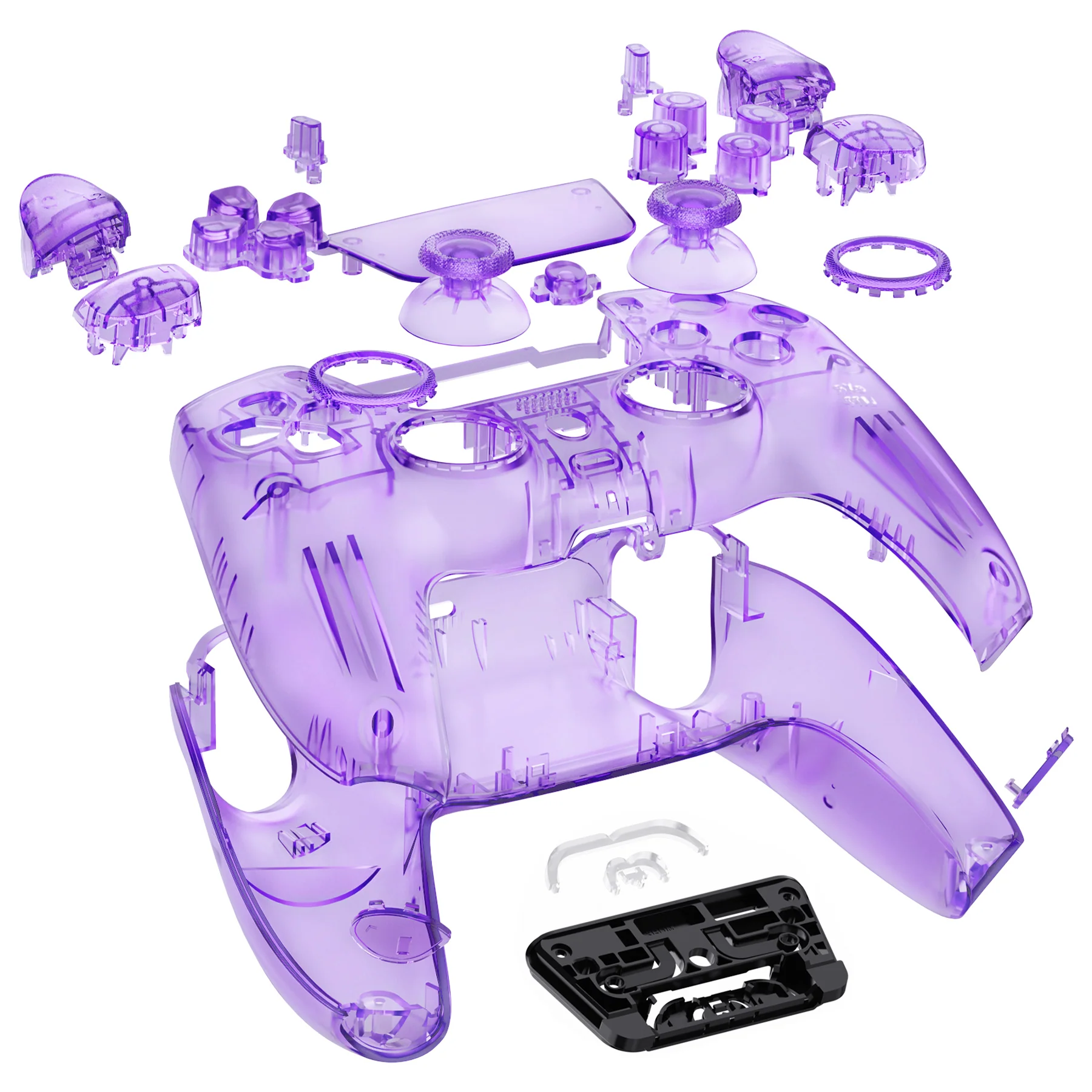 eXtremeRate LUNA Redesigned Replacement Full Set Shells with Buttons Compatible with PS5 Controller BDM-030/040/050 - Clear Atomic Purple - Image 8