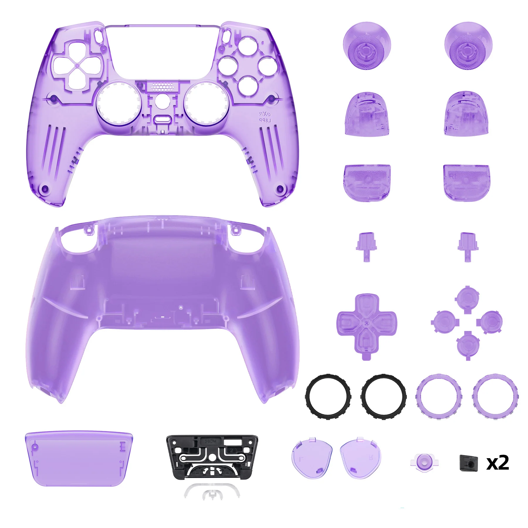 eXtremeRate LUNA Redesigned Replacement Full Set Shells with Buttons Compatible with PS5 Controller BDM-030/040/050 - Clear Atomic Purple - Image 9