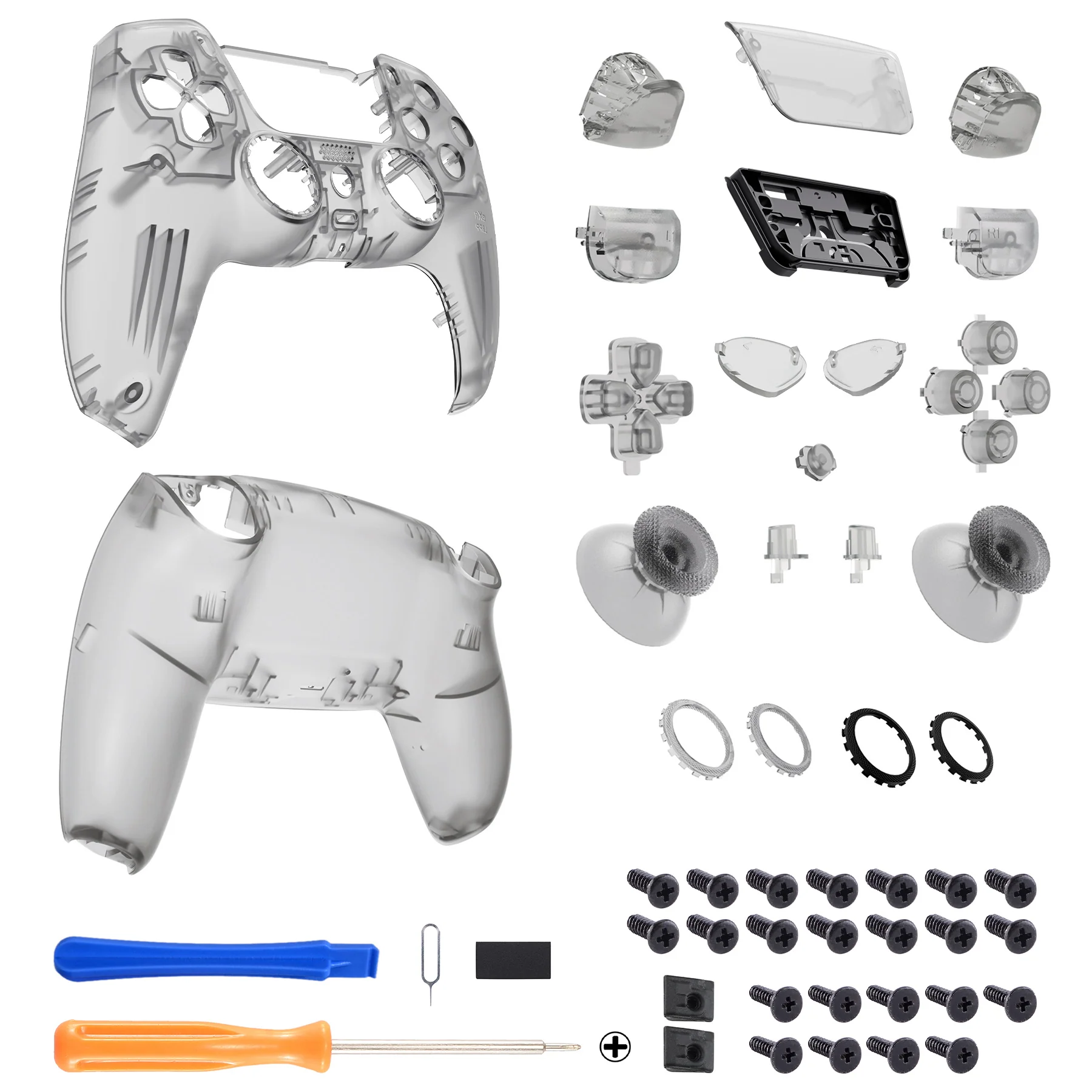 eXtremeRate LUNA Redesigned Replacement Full Set Shells with Buttons Compatible with PS5 Controller BDM-030/040/050 - Clear Black - Image 2