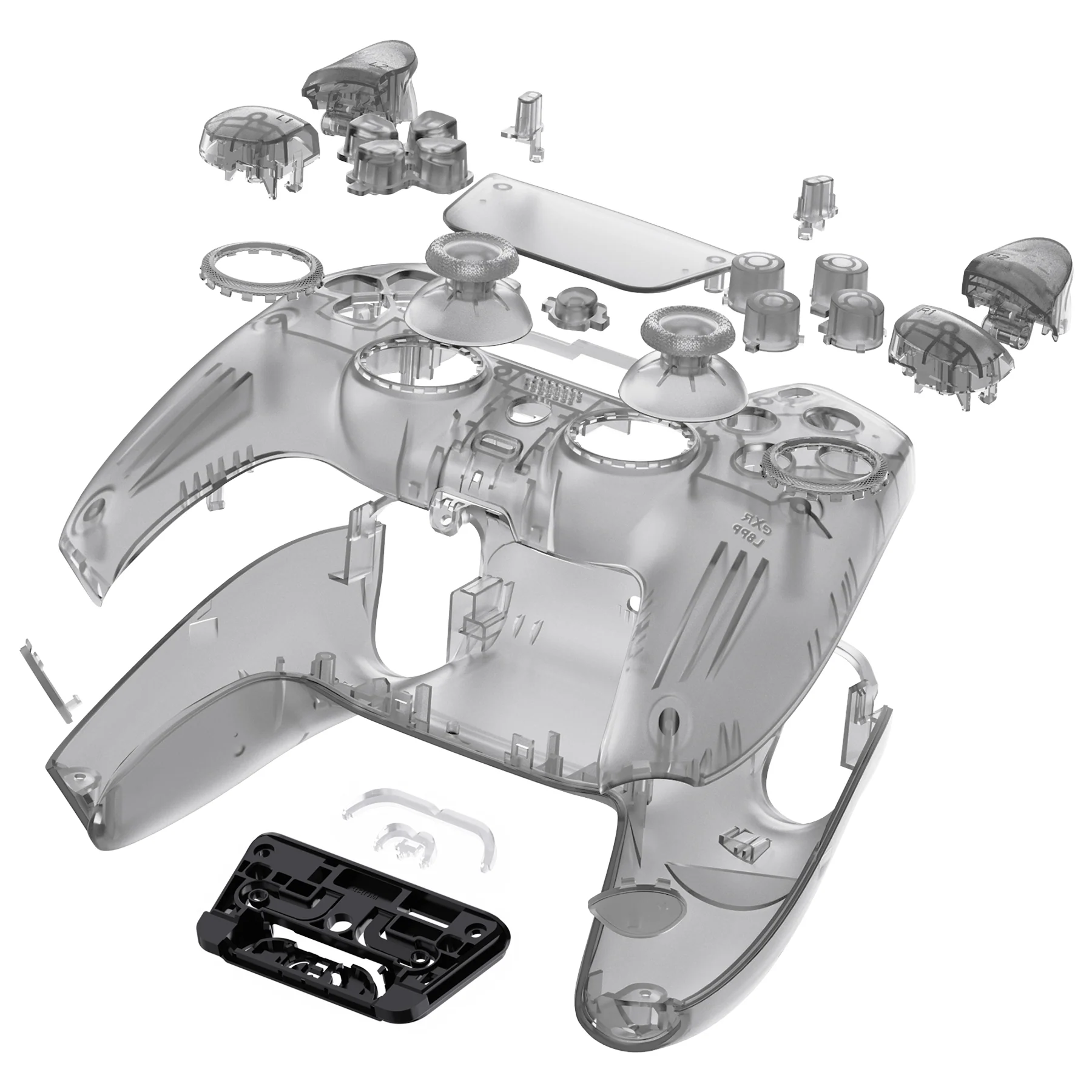 eXtremeRate LUNA Redesigned Replacement Full Set Shells with Buttons Compatible with PS5 Controller BDM-030/040/050 - Clear Black - Image 7