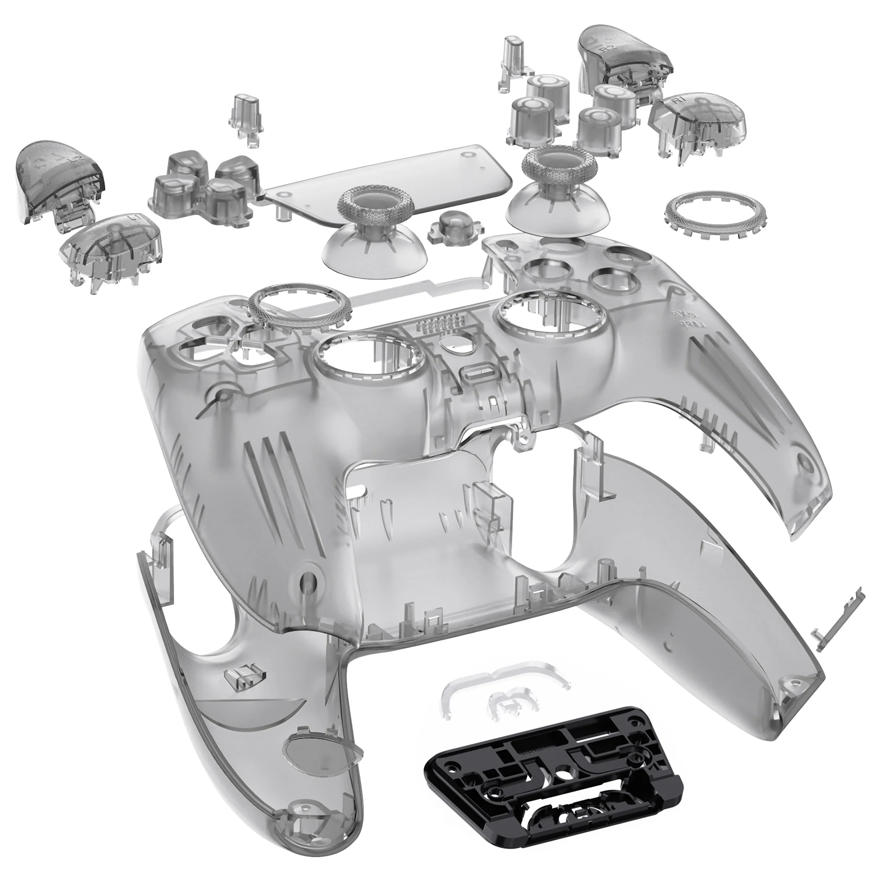 eXtremeRate LUNA Redesigned Replacement Full Set Shells with Buttons Compatible with PS5 Controller BDM-030/040/050 - Clear Black - Image 8
