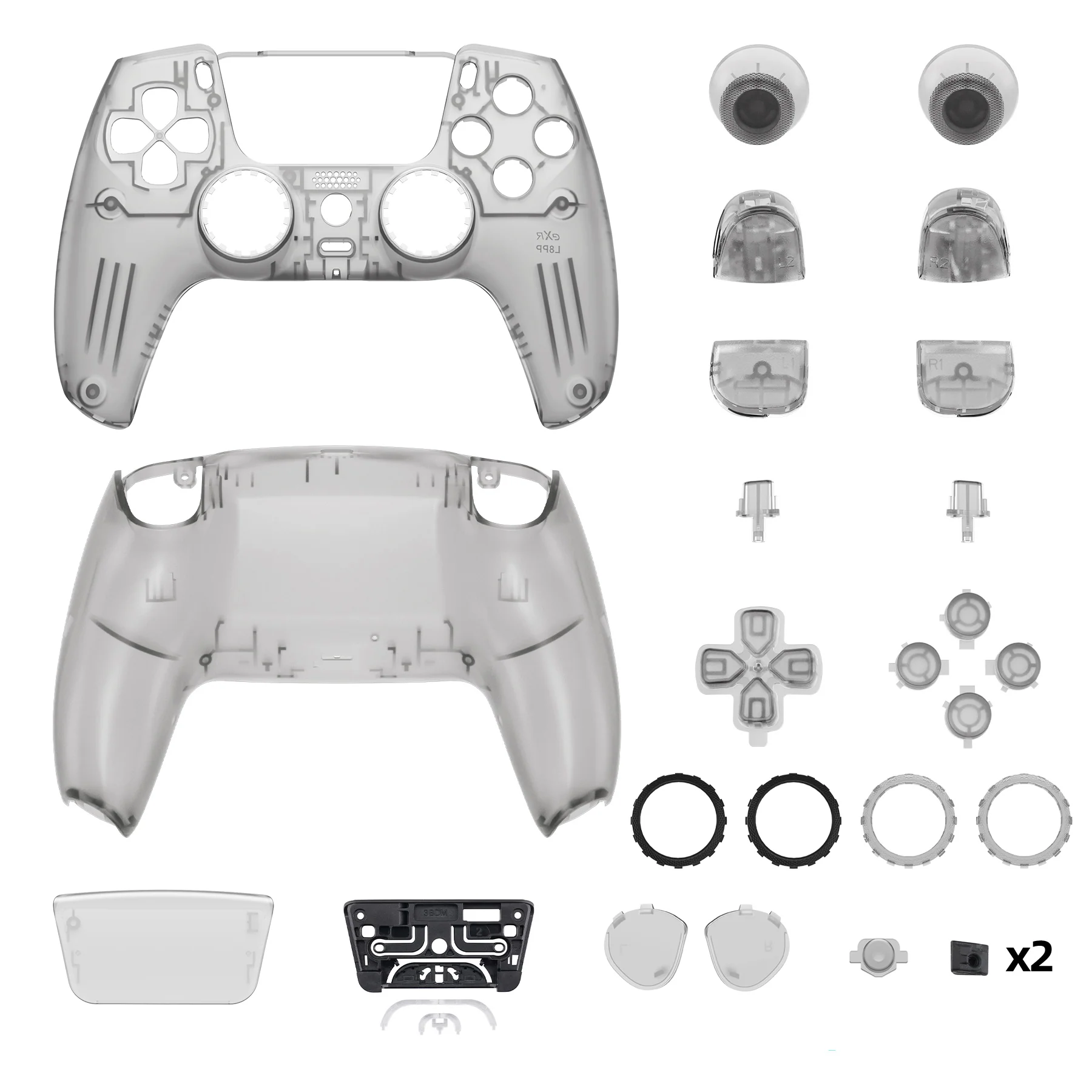 eXtremeRate LUNA Redesigned Replacement Full Set Shells with Buttons Compatible with PS5 Controller BDM-030/040/050 - Clear Black - Image 9