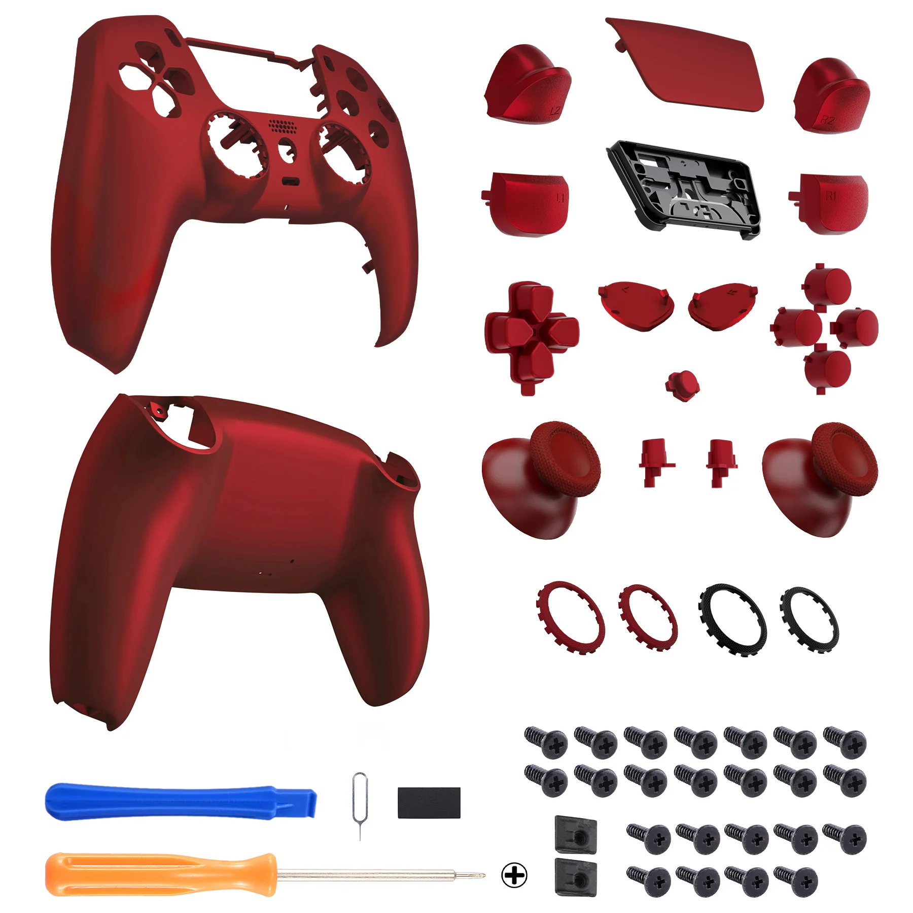 eXtremeRate LUNA Redesigned Replacement Full Set Shells with Buttons Compatible with PS5 Controller BDM-030/040/050 - Scarlet Red - Image 2