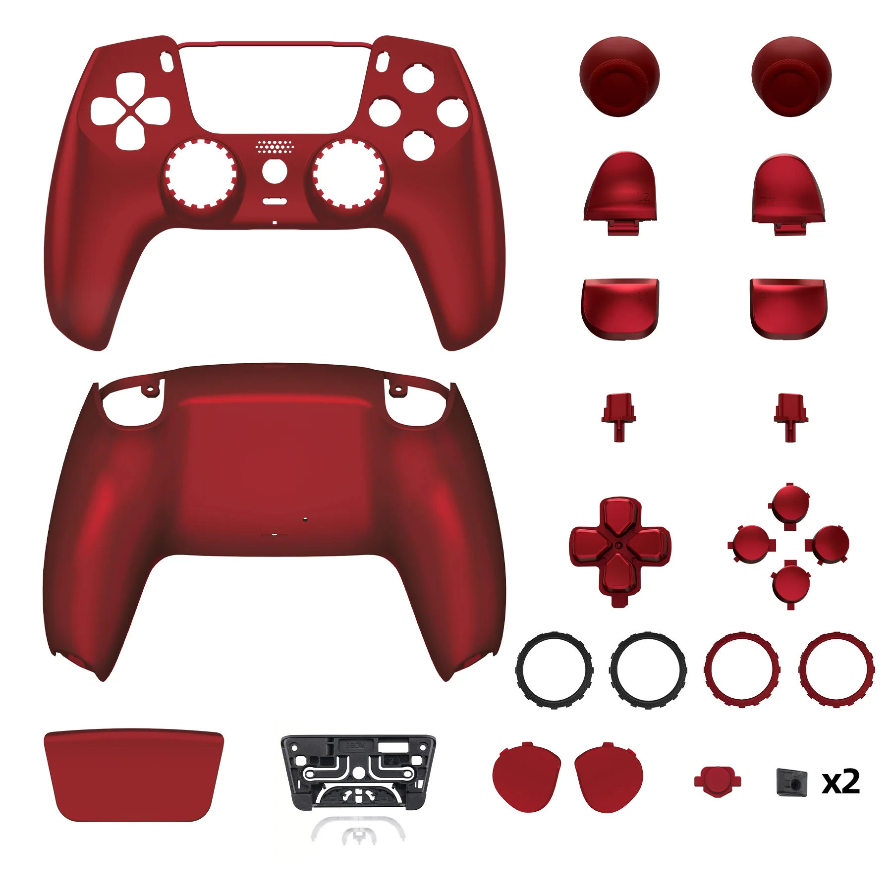 eXtremeRate LUNA Redesigned Replacement Full Set Shells with Buttons Compatible with PS5 Controller BDM-030/040/050 - Scarlet Red - Image 9