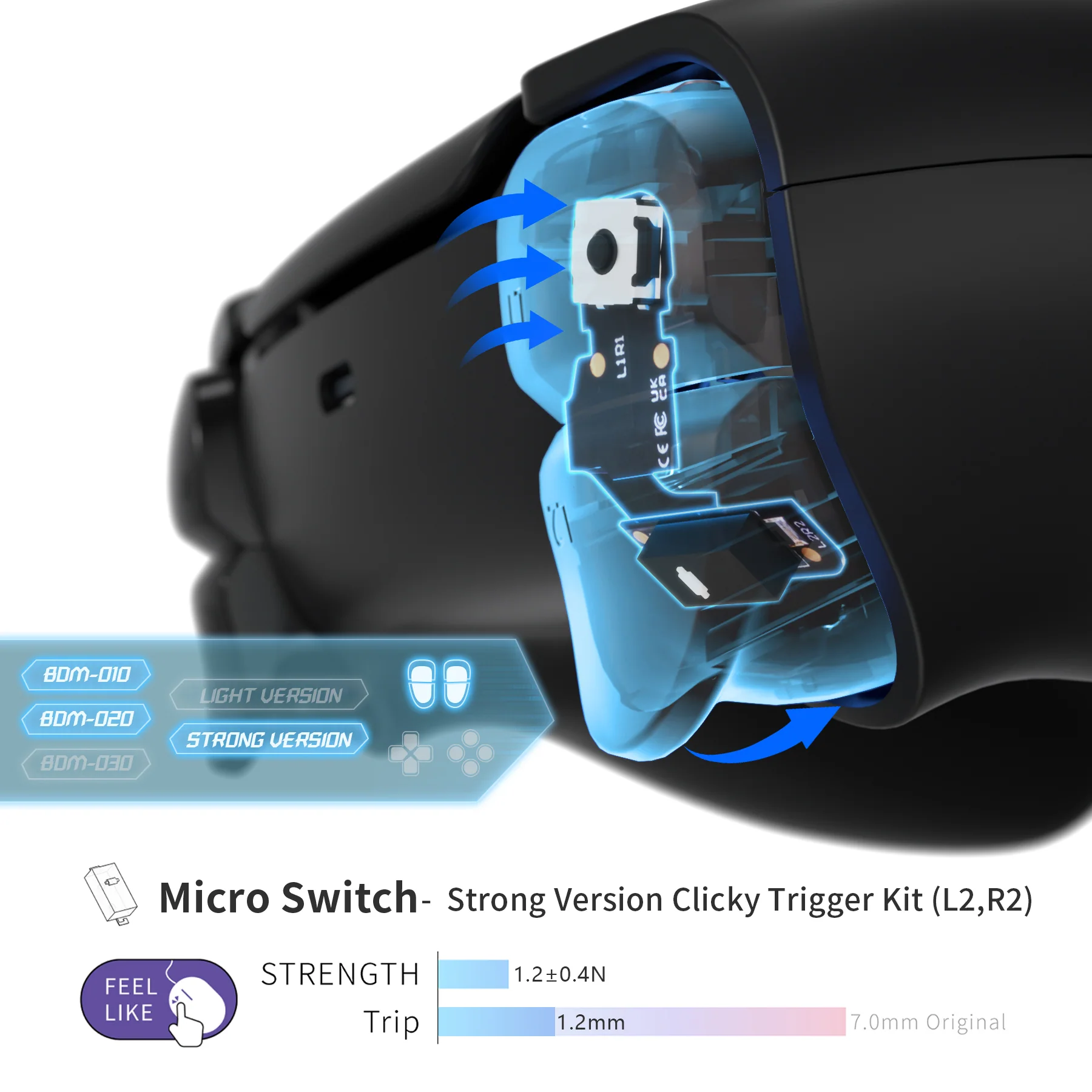 eXtremeRate Micro Switch - Strong Version Tactile Clicky Hair Trigger Kit V2 for PS5 Controller BDM-010/020 Shoulder Buttons, Ergonomic Micro Switches L2R2 Tactile L1R1 Mouse Click for PS5 Controller - Image 5