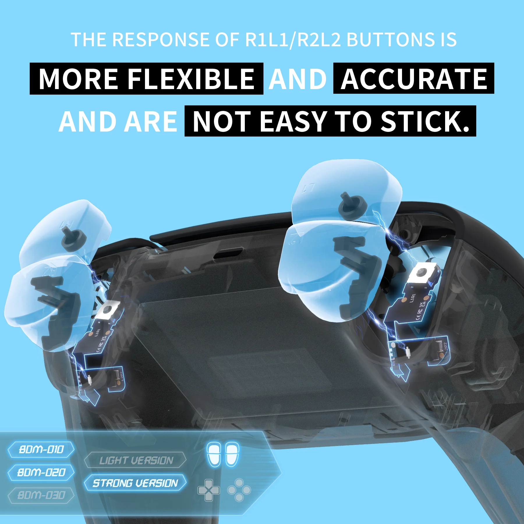 eXtremeRate Micro Switch - Strong Version Tactile Clicky Hair Trigger Kit V2 for PS5 Controller BDM-010/020 Shoulder Buttons, Ergonomic Micro Switches L2R2 Tactile L1R1 Mouse Click for PS5 Controller - Image 6