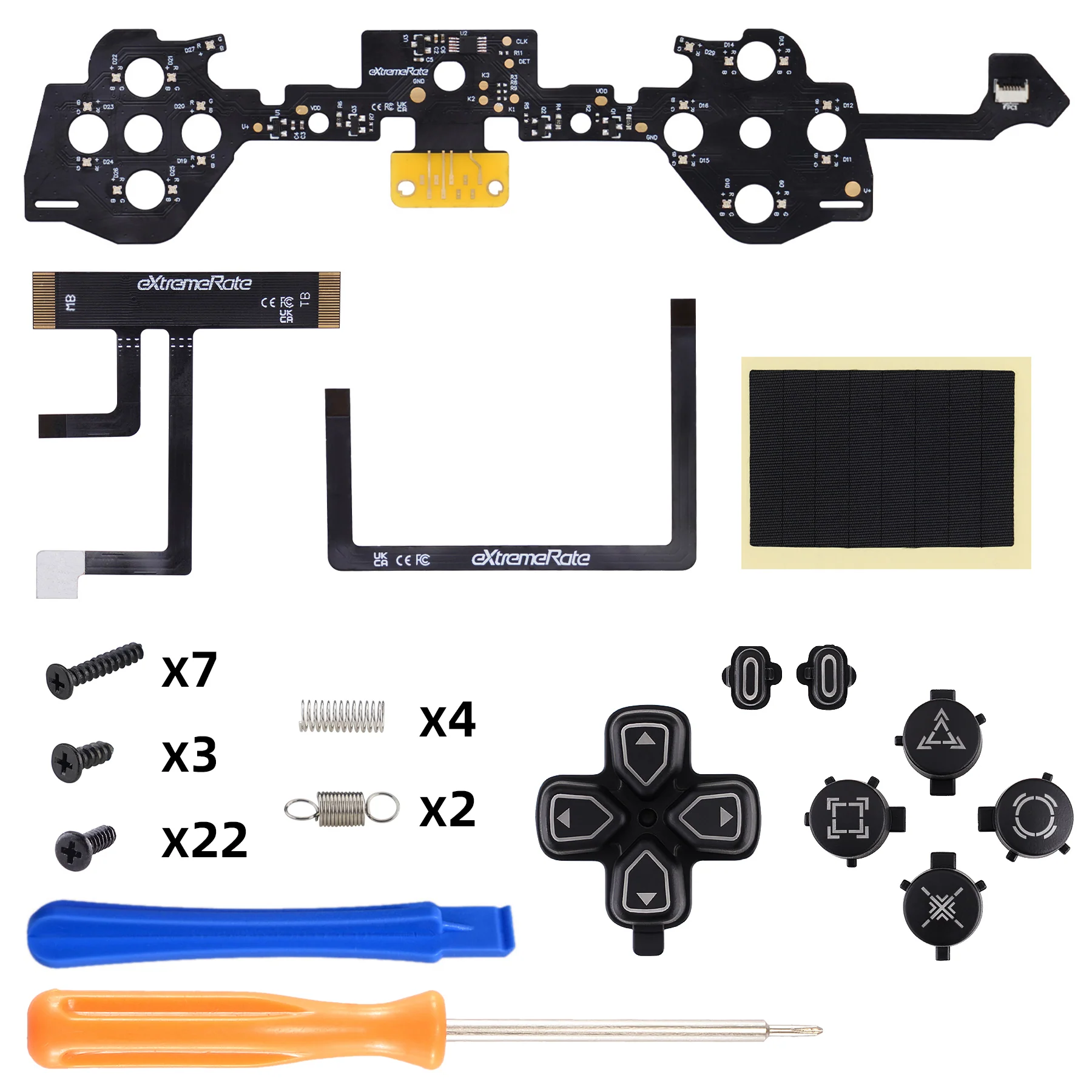 eXtremeRate Multi-Colors Luminated Buttons D&F LED Kit for PS5 Edge Controller - Black Classical Symbols Buttons - Image 2