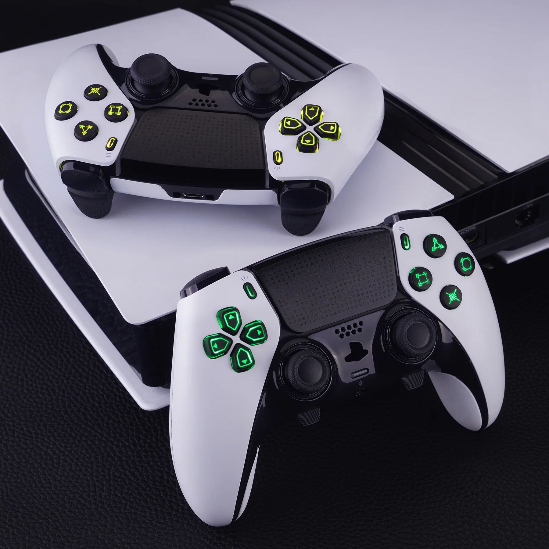 eXtremeRate Multi-Colors Luminated Buttons D&F LED Kit for PS5 Edge Controller - Black Classical Symbols Buttons - Image 5