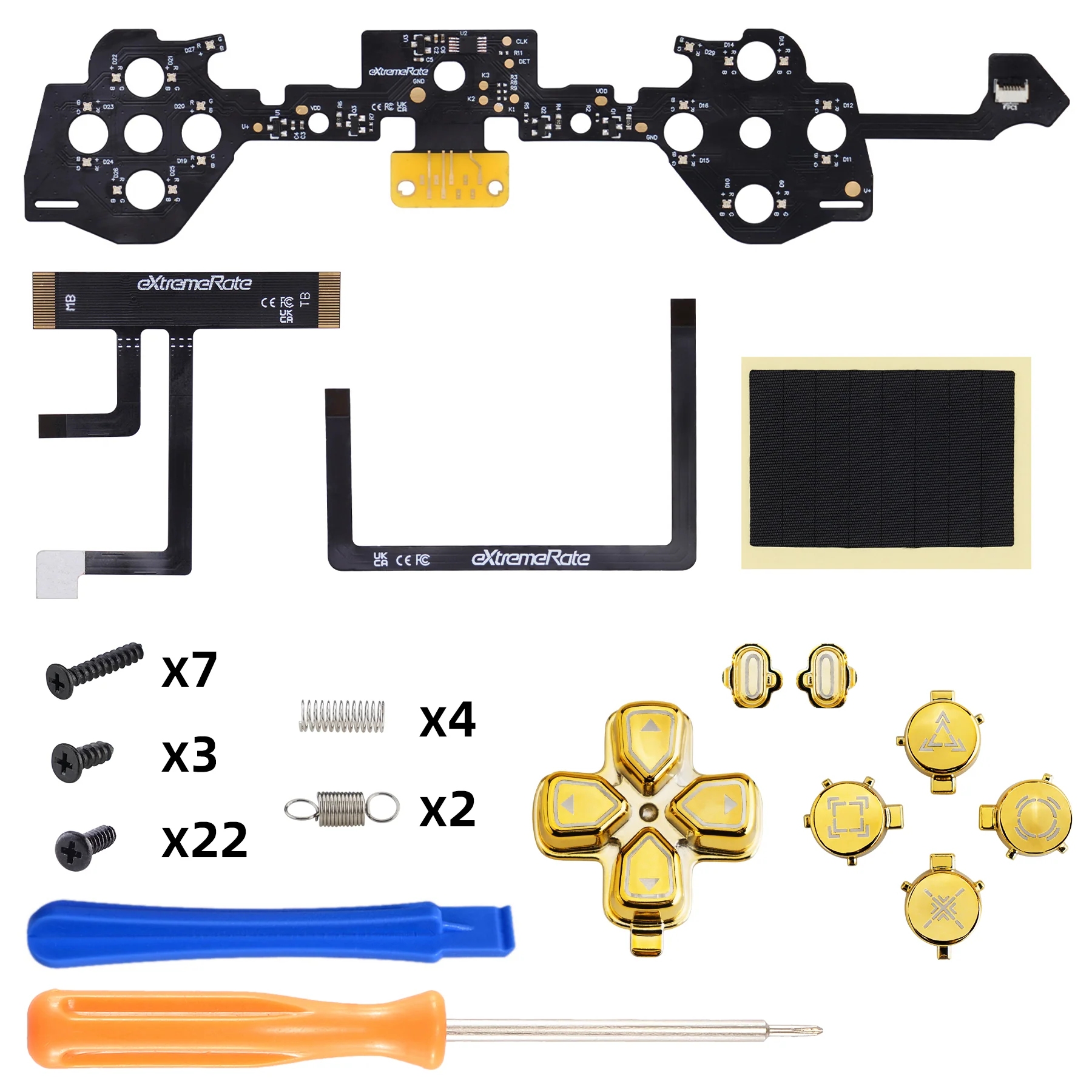 eXtremeRate Multi-Colors Luminated Buttons D&F LED Kit for PS5 Edge Controller - Chrome Gold Classical Symbols Buttons - Image 2