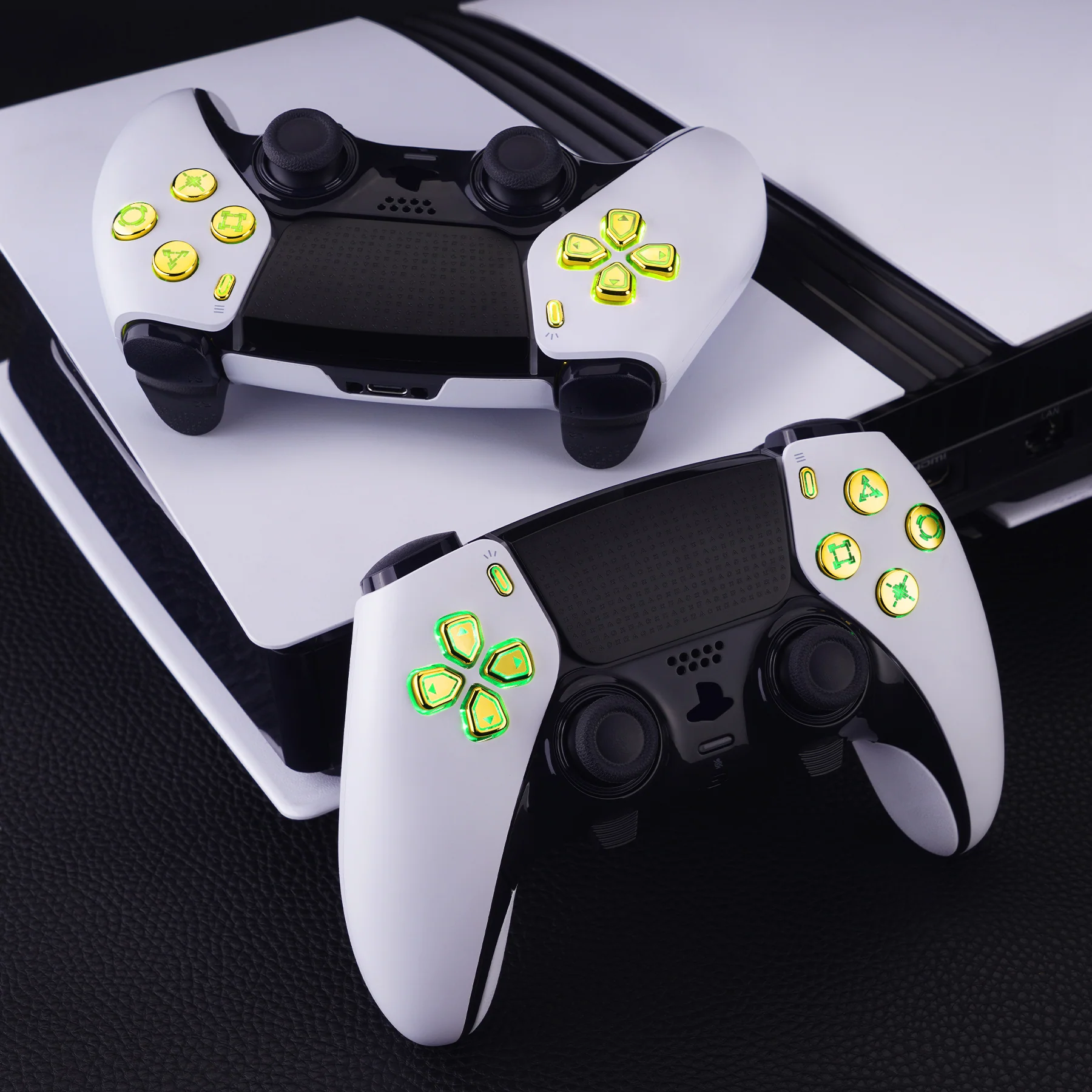eXtremeRate Multi-Colors Luminated Buttons D&F LED Kit for PS5 Edge Controller - Chrome Gold Classical Symbols Buttons - Image 5