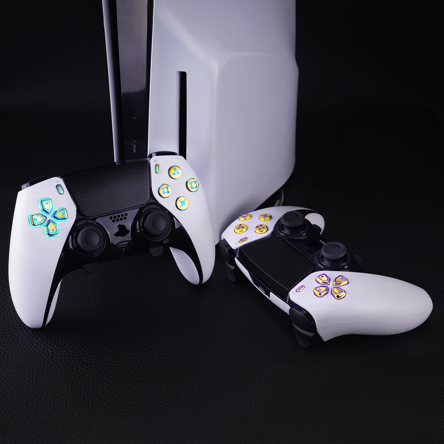 eXtremeRate Multi-Colors Luminated Buttons D&F LED Kit for PS5 Edge Controller - Chrome Gold Classical Symbols Buttons - Image 6