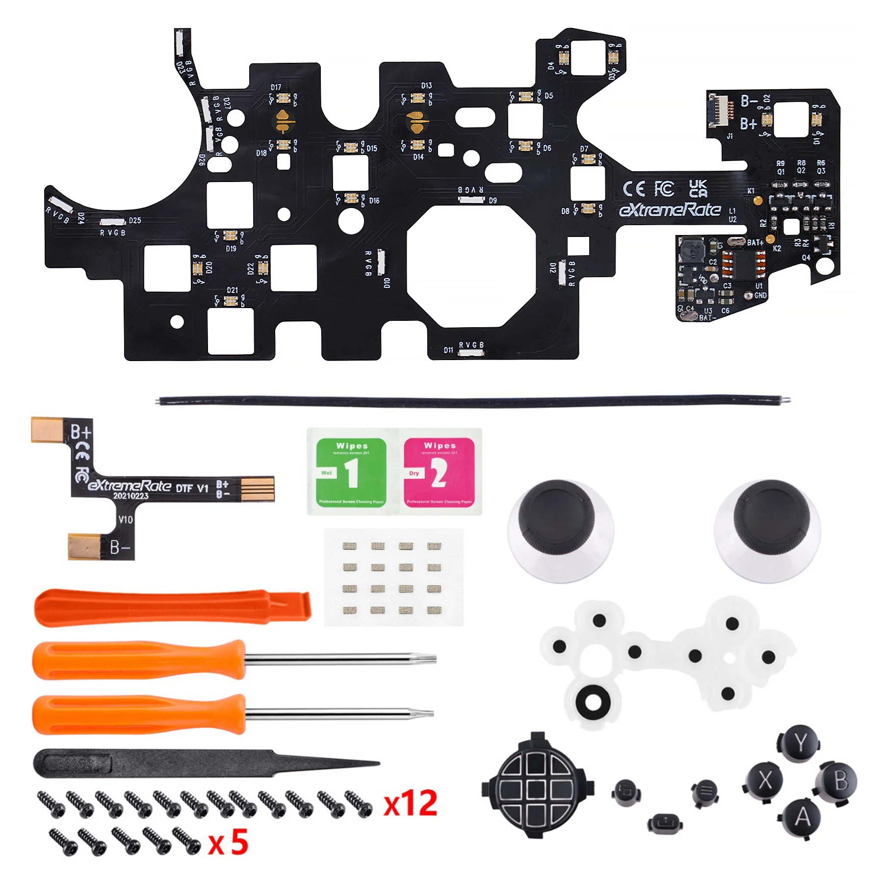 eXtremeRate Multi-Colors Luminated Buttons DTF V2 LED Kit for Xbox Series X & S Controller - Black - Image 4