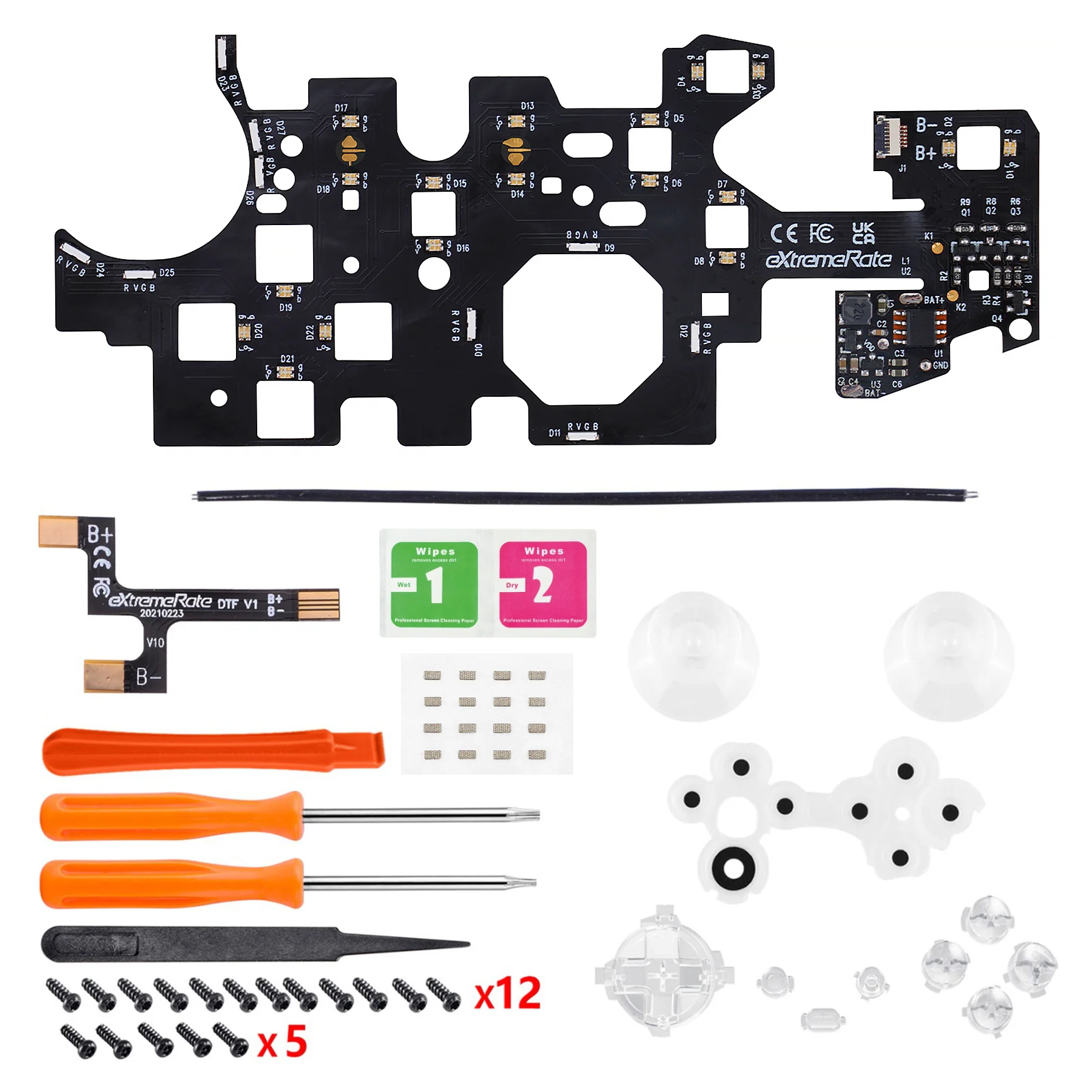 eXtremeRate Multi-Colors Luminated Buttons DTF V2 LED Kit for Xbox Series X & S Controller - Transparent Clear - Image 4