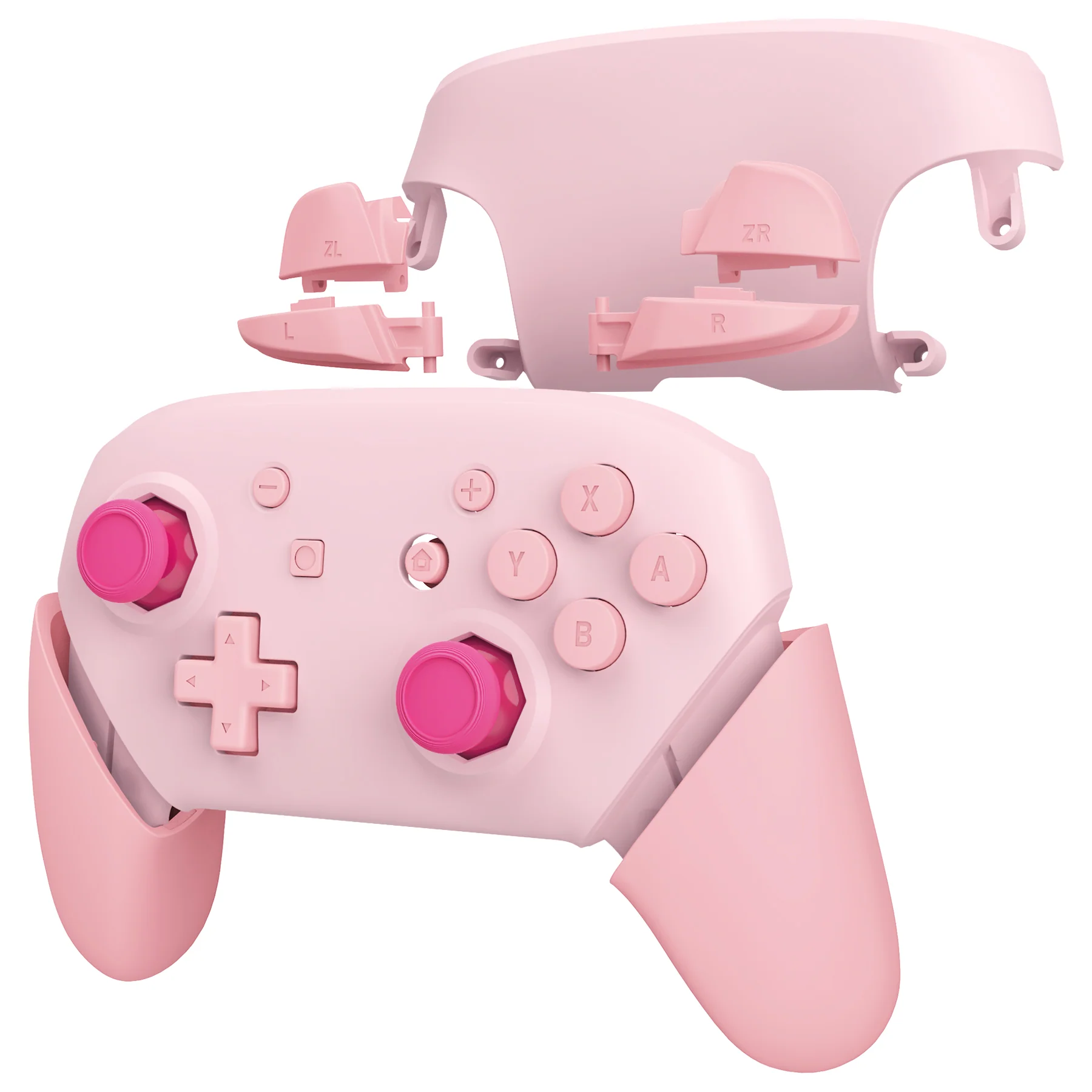 eXtremeRate Octagonal Gated Sticks Design Replacement Full Set Shell Faceplate Backplate Handles for Nintendo Switch Pro - Cherry Blossoms Pink & Puffy Pink - Image 4