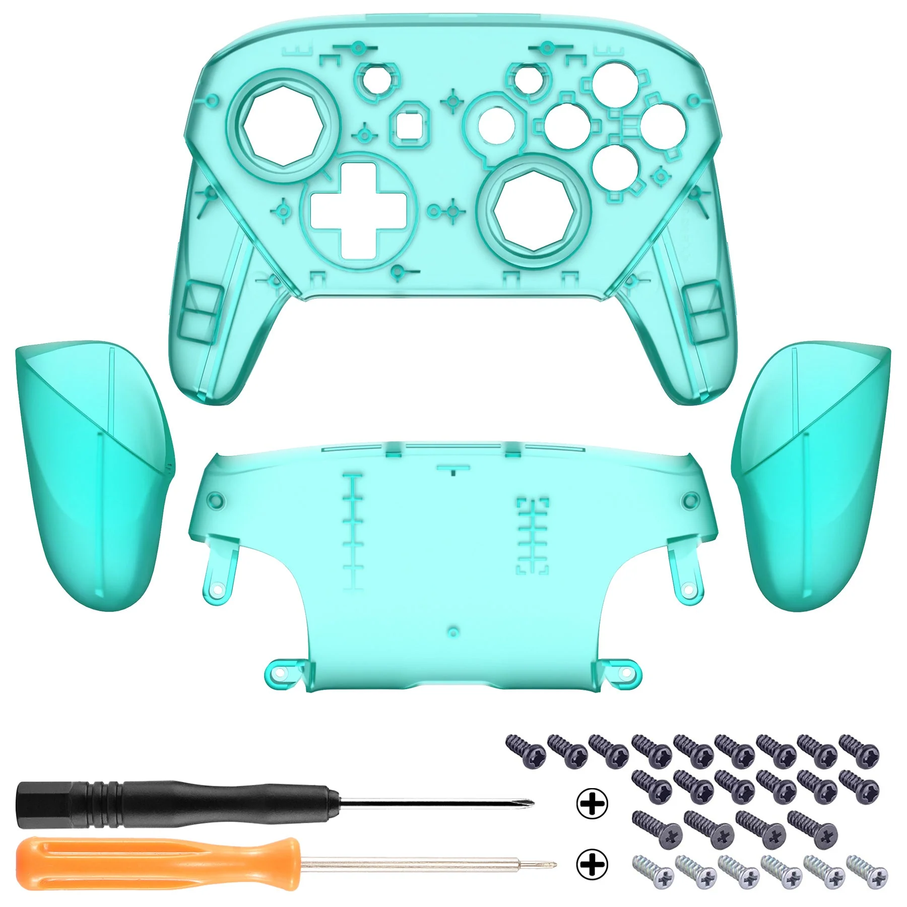eXtremeRate Octagonal Gated Sticks Design Replacement Full Set Shell Faceplate Backplate Handles for Nintendo Switch Pro - Emerald Green - Image 2