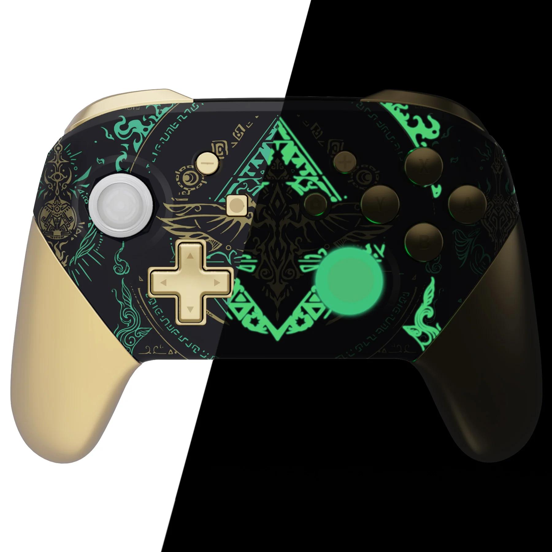 eXtremeRate Octagonal Gated Sticks Design Replacement Full Set Shell Faceplate Backplate Handles for Nintendo Switch Pro - Glow in Dark - Totem of Kingdom Black - Image 3