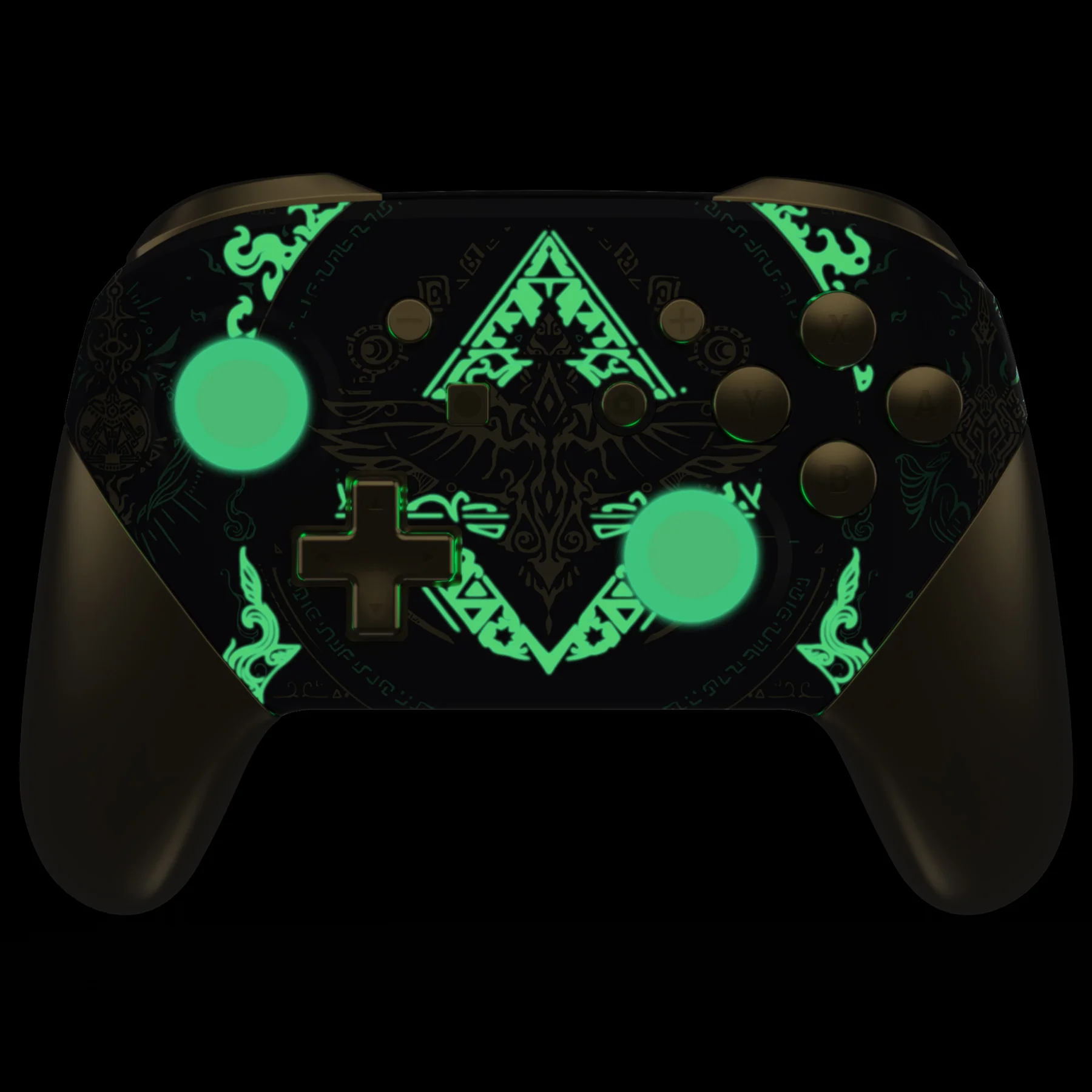 eXtremeRate Octagonal Gated Sticks Design Replacement Full Set Shell Faceplate Backplate Handles for Nintendo Switch Pro - Glow in Dark - Totem of Kingdom Black - Image 4
