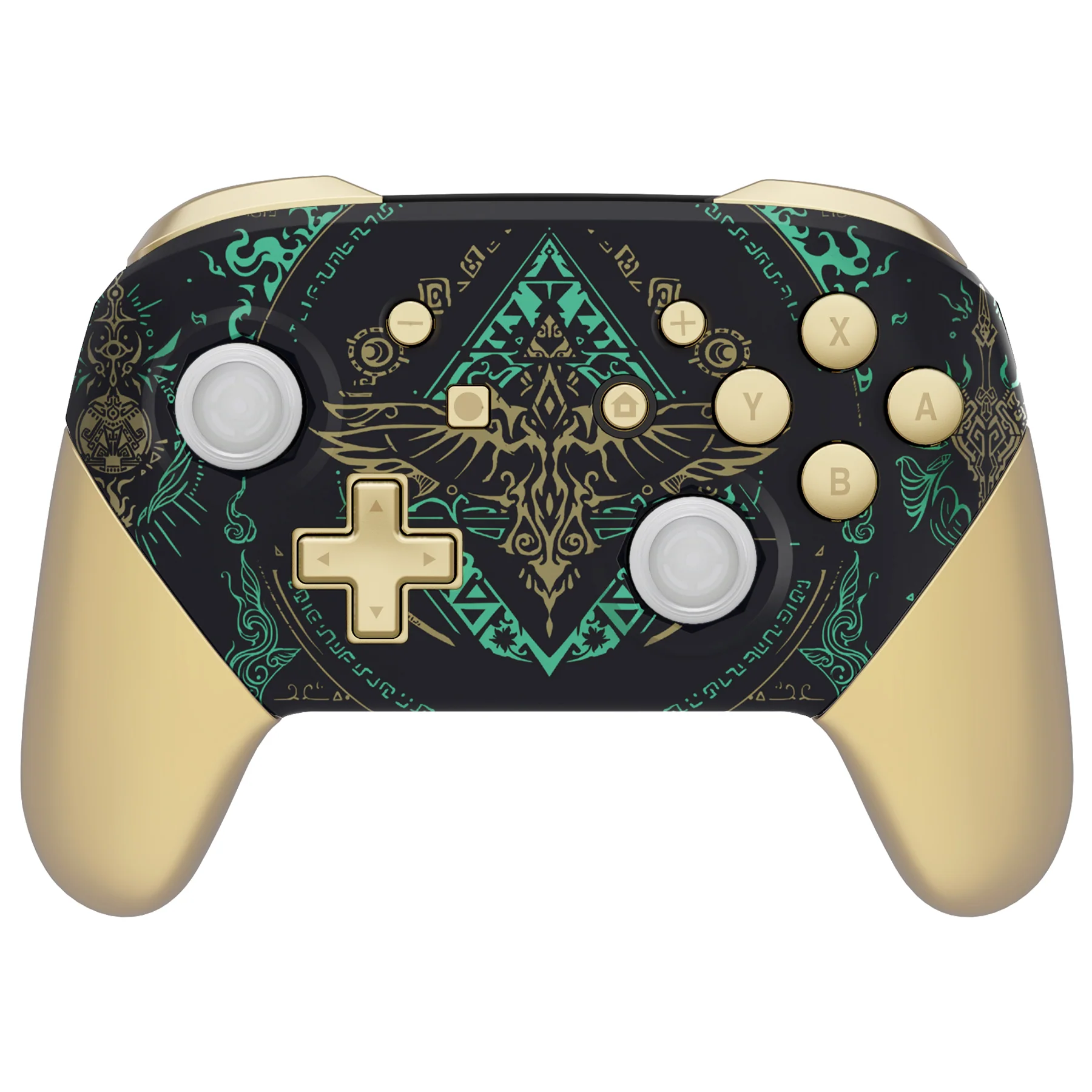 eXtremeRate Octagonal Gated Sticks Design Replacement Full Set Shell Faceplate Backplate Handles for Nintendo Switch Pro - Glow in Dark - Totem of Kingdom Black - Image 5