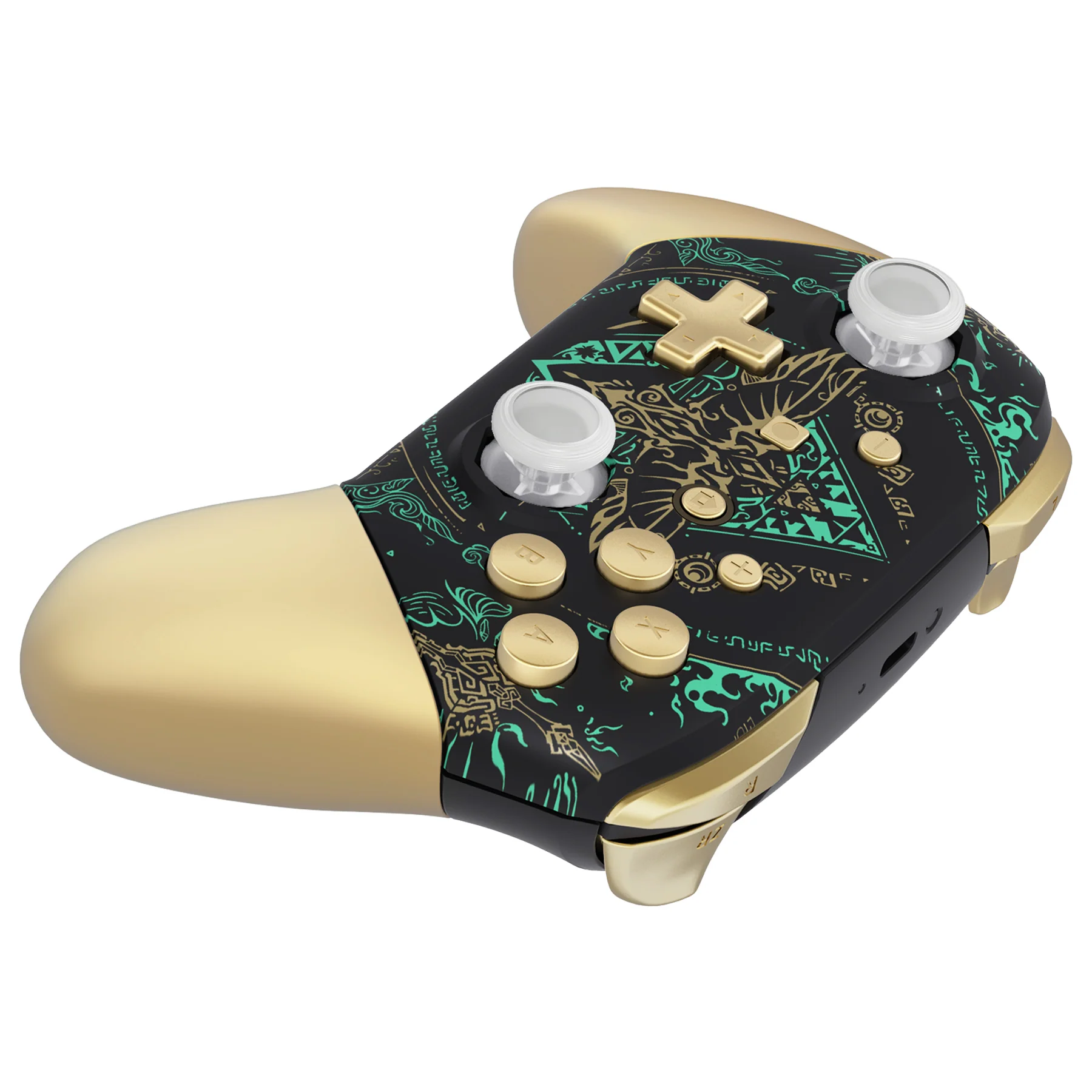 eXtremeRate Octagonal Gated Sticks Design Replacement Full Set Shell Faceplate Backplate Handles for Nintendo Switch Pro - Glow in Dark - Totem of Kingdom Black - Image 6