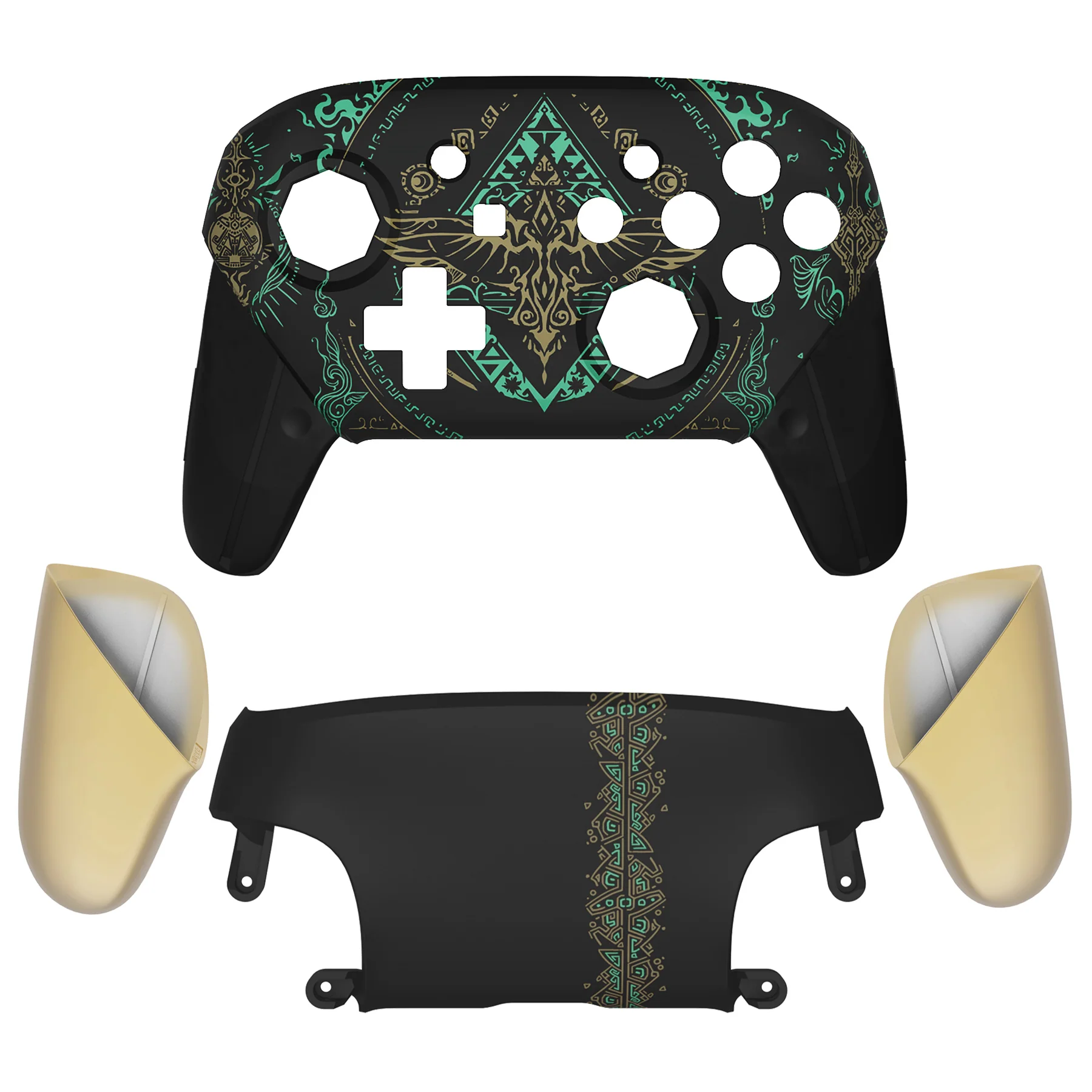 eXtremeRate Octagonal Gated Sticks Design Replacement Full Set Shell Faceplate Backplate Handles for Nintendo Switch Pro - Glow in Dark - Totem of Kingdom Black - Image 8
