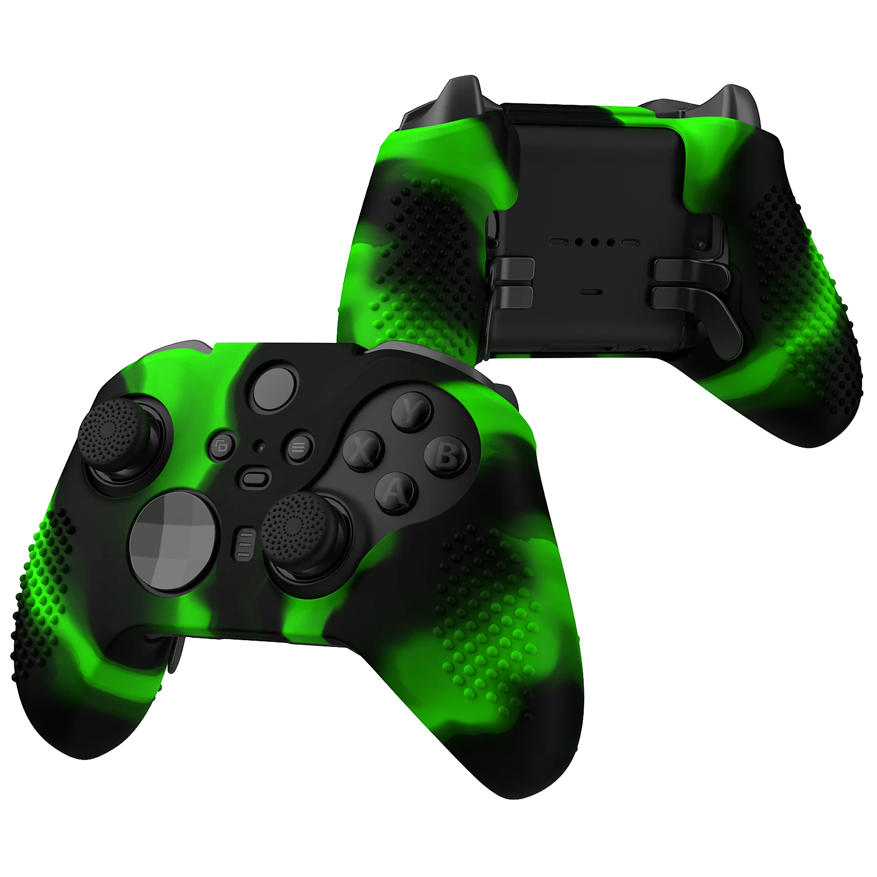 eXtremeRate PlayVital Protective Anti-Slip Silicone Case with Thumb Grips Caps for Xbox One Elite Series 2 & Elite 2 Core Controller - Green & Black - Image 4