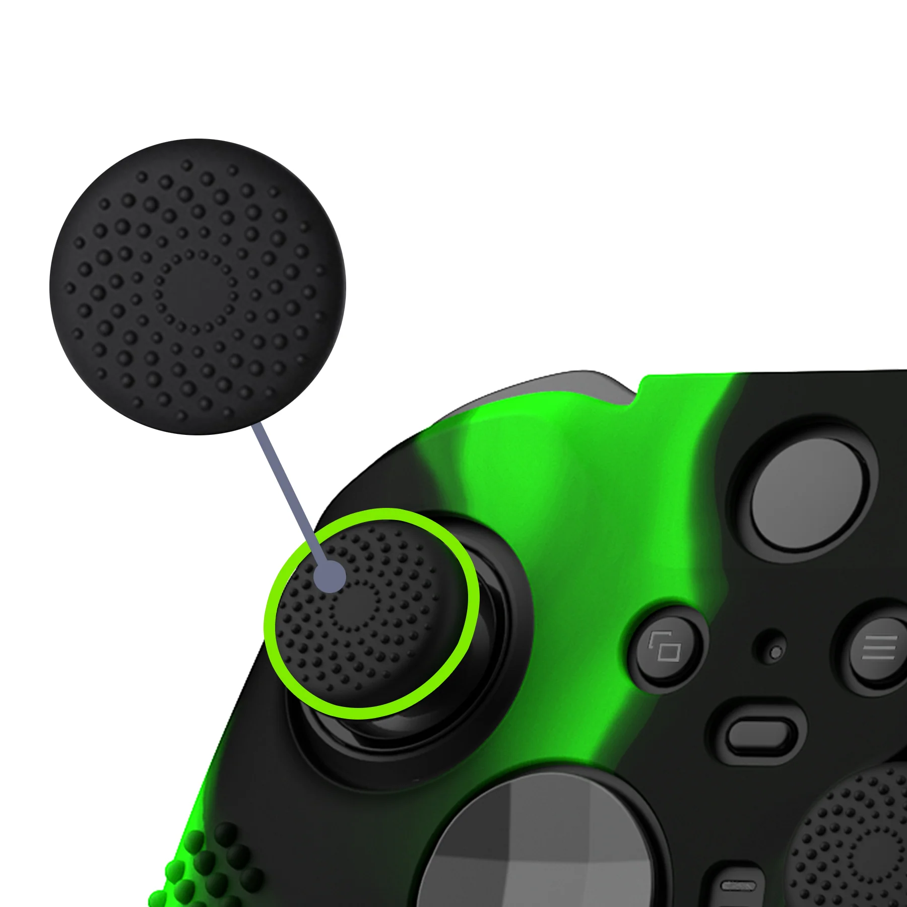 eXtremeRate PlayVital Protective Anti-Slip Silicone Case with Thumb Grips Caps for Xbox One Elite Series 2 & Elite 2 Core Controller - Green & Black - Image 9
