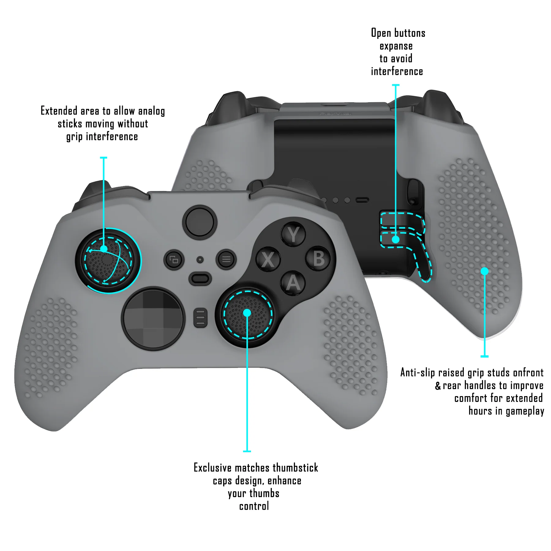 eXtremeRate PlayVital Protective Anti-Slip Silicone Case with Thumb Grips Caps for Xbox One Elite Series 2 & Elite 2 Core Controller - New Hope Gray - Image 2