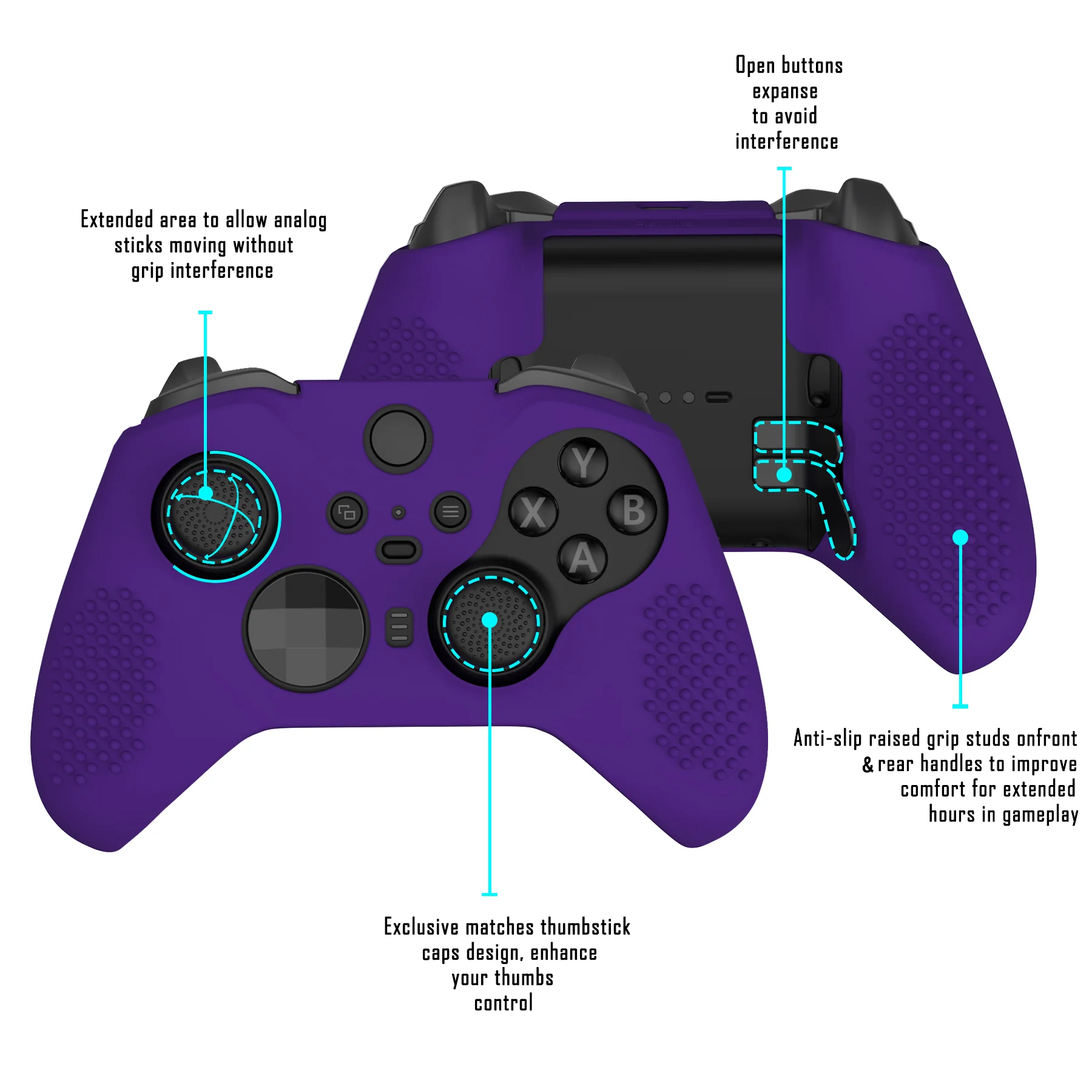 eXtremeRate PlayVital Protective Anti-Slip Silicone Case with Thumb Grips Caps for Xbox One Elite Series 2 & Elite 2 Core Controller - Purple - Image 2