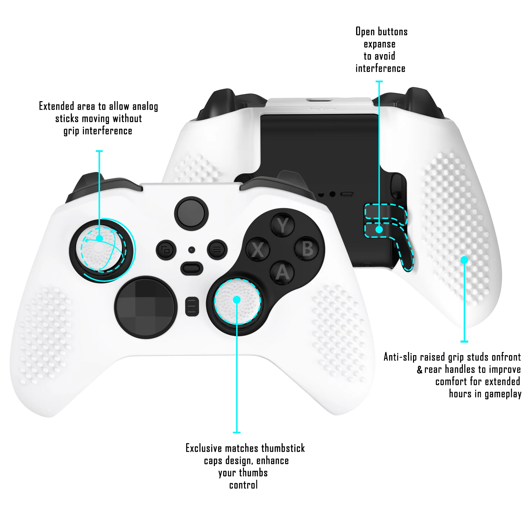eXtremeRate PlayVital Protective Anti-Slip Silicone Case with Thumb Grips Caps for Xbox One Elite Series 2 & Elite 2 Core Controller - White - Image 2