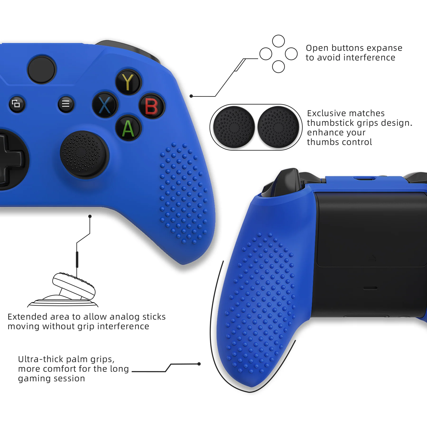 eXtremeRate PlayVital Protective Anti-Slip Silicone Case with Thumb Grips Caps for Xbox One X & S Controller - Blue - Image 4