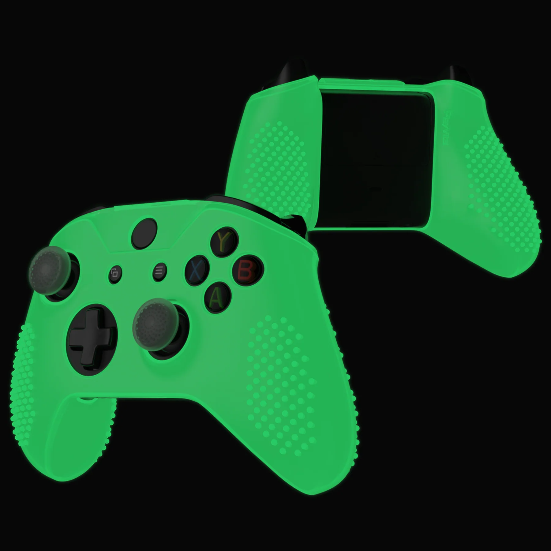eXtremeRate PlayVital Protective Anti-Slip Silicone Case with Thumb Grips Caps for Xbox One X & S Controller - Glow in Dark - Green - Image 2